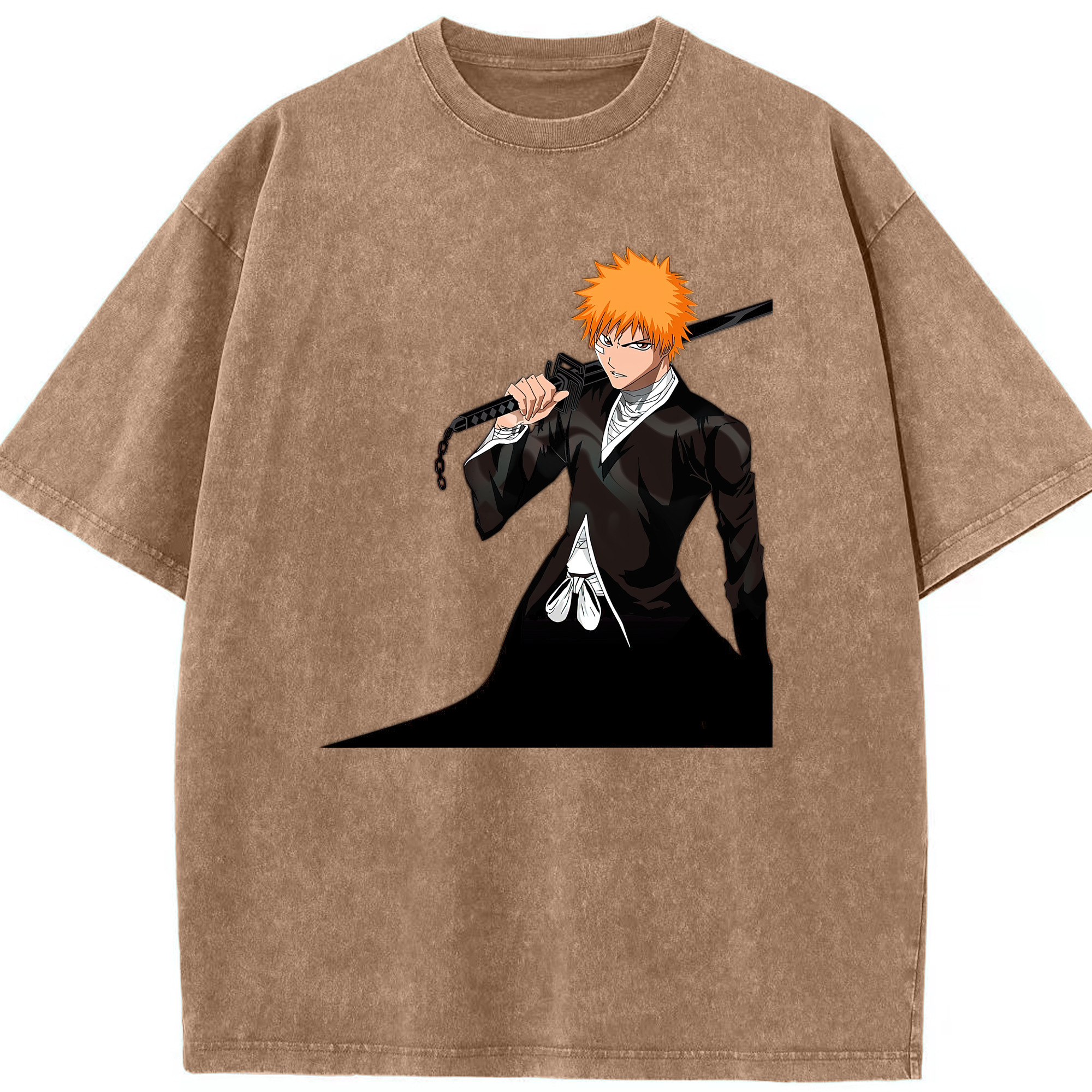 （画像用） ブリーチ 黒崎一護（くろさき いちご）BLEACH Kurosaki Ichigo 綿100% ヴィンテージ風 半袖Tシャツ（フロントプリント）