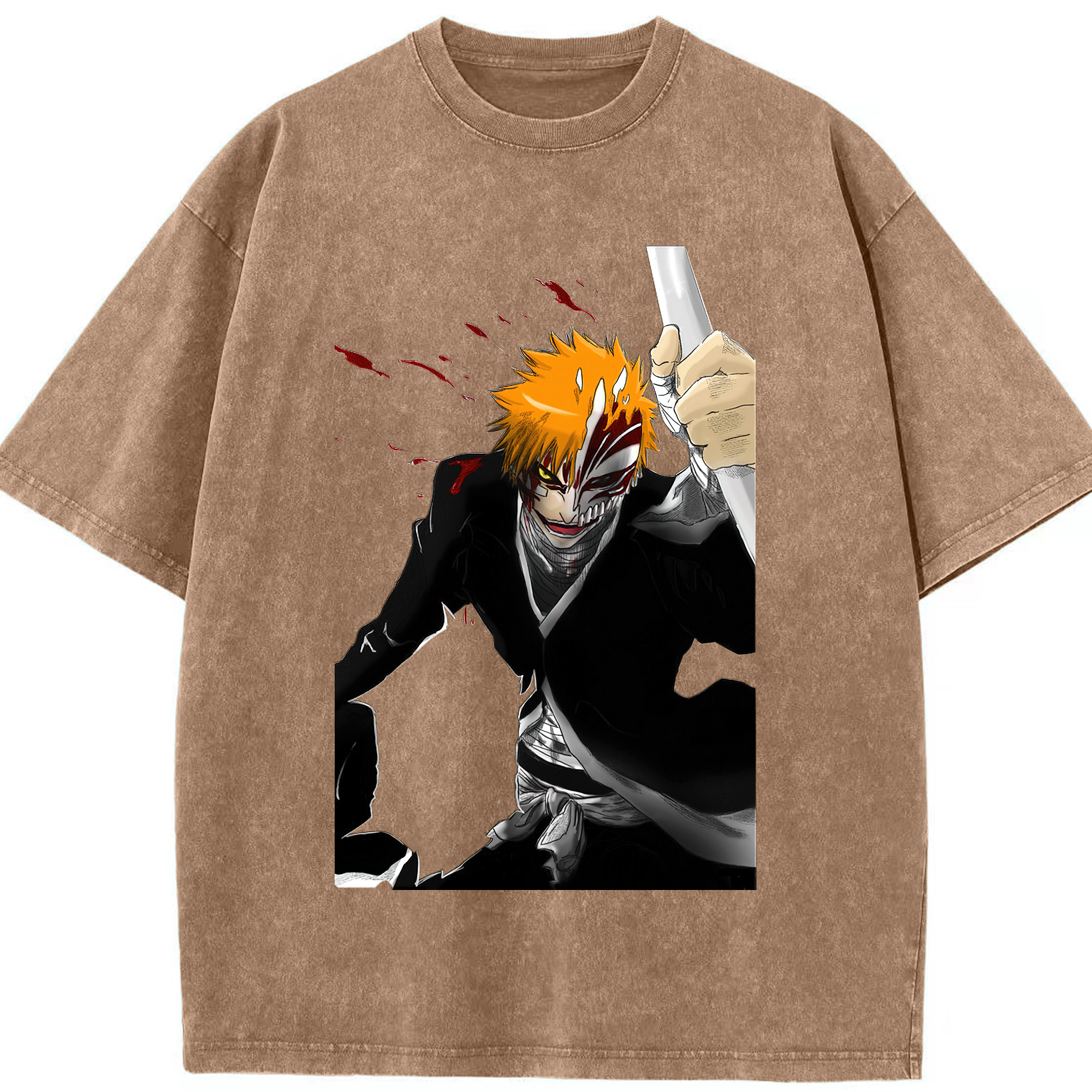 （画像用） ブリーチ 黒崎一護（くろさき いちご）BLEACH Kurosaki Ichigo 綿100% ヴィンテージ風 半袖Tシャツ（フロントプリント）