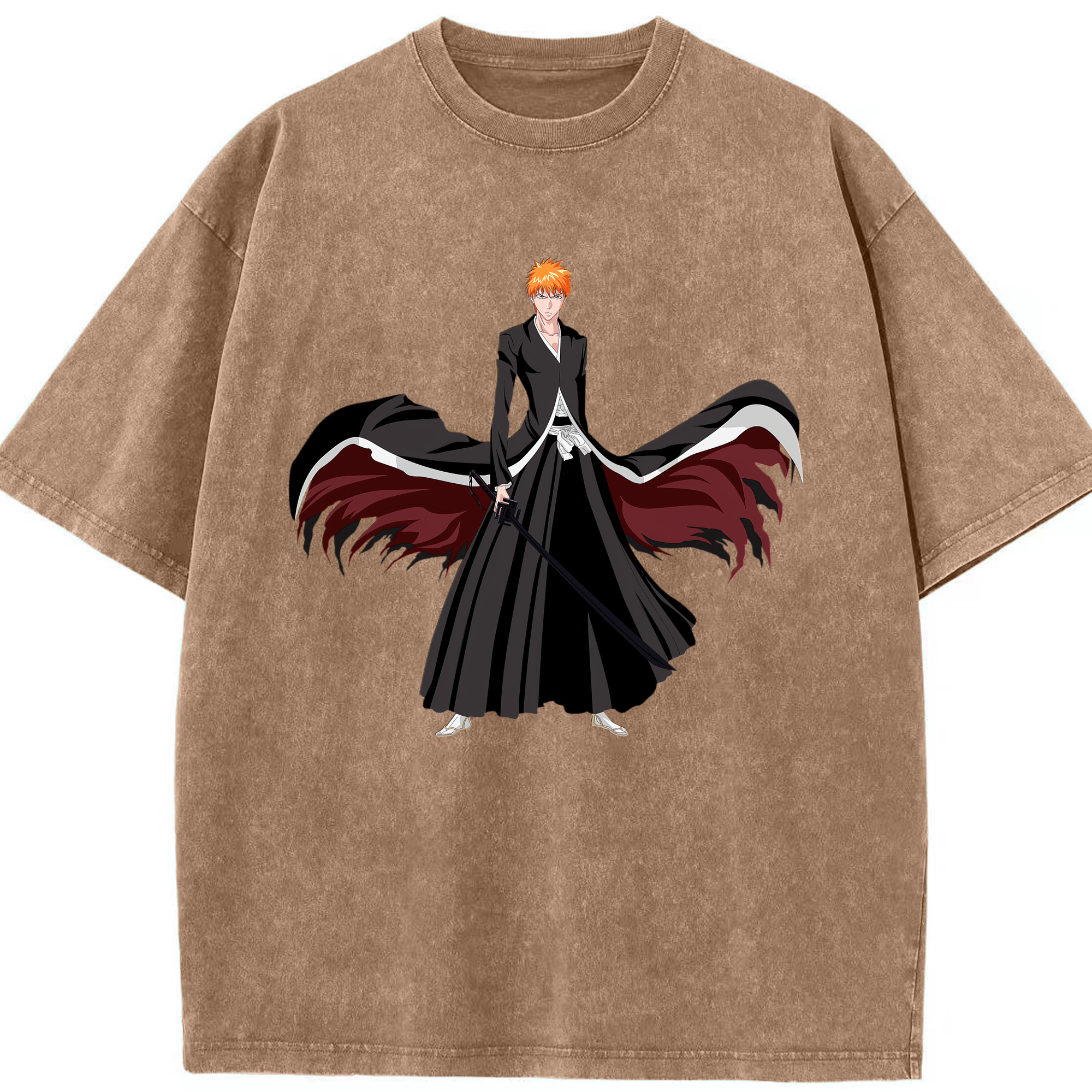 （画像用） ブリーチ 黒崎一護（くろさき いちご）BLEACH Kurosaki Ichigo 綿100% ヴィンテージ風 半袖Tシャツ（フロントプリント）