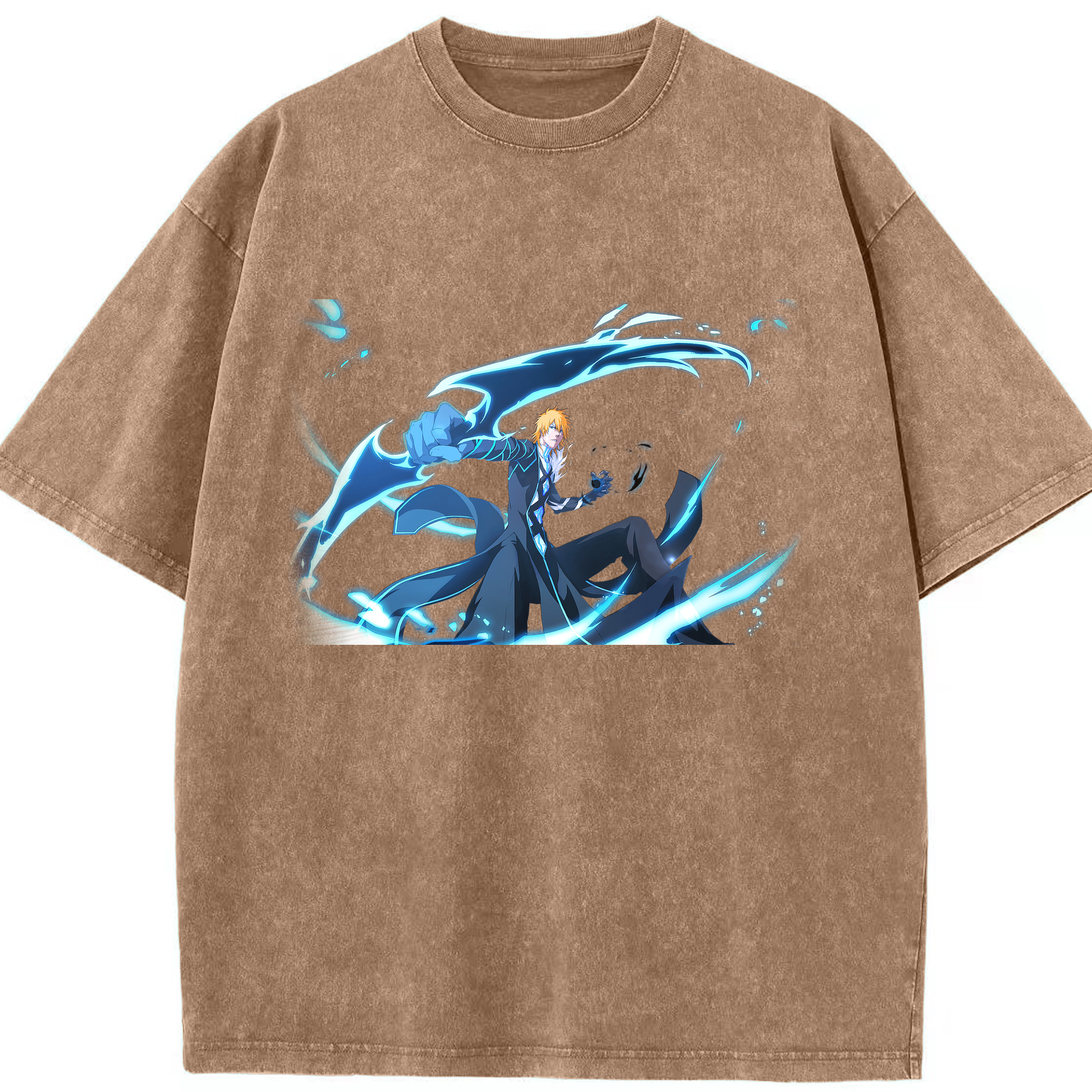 （画像用） ブリーチ 黒崎一護（くろさき いちご）BLEACH Kurosaki Ichigo 綿100% ヴィンテージ風 半袖Tシャツ（フロントプリント）