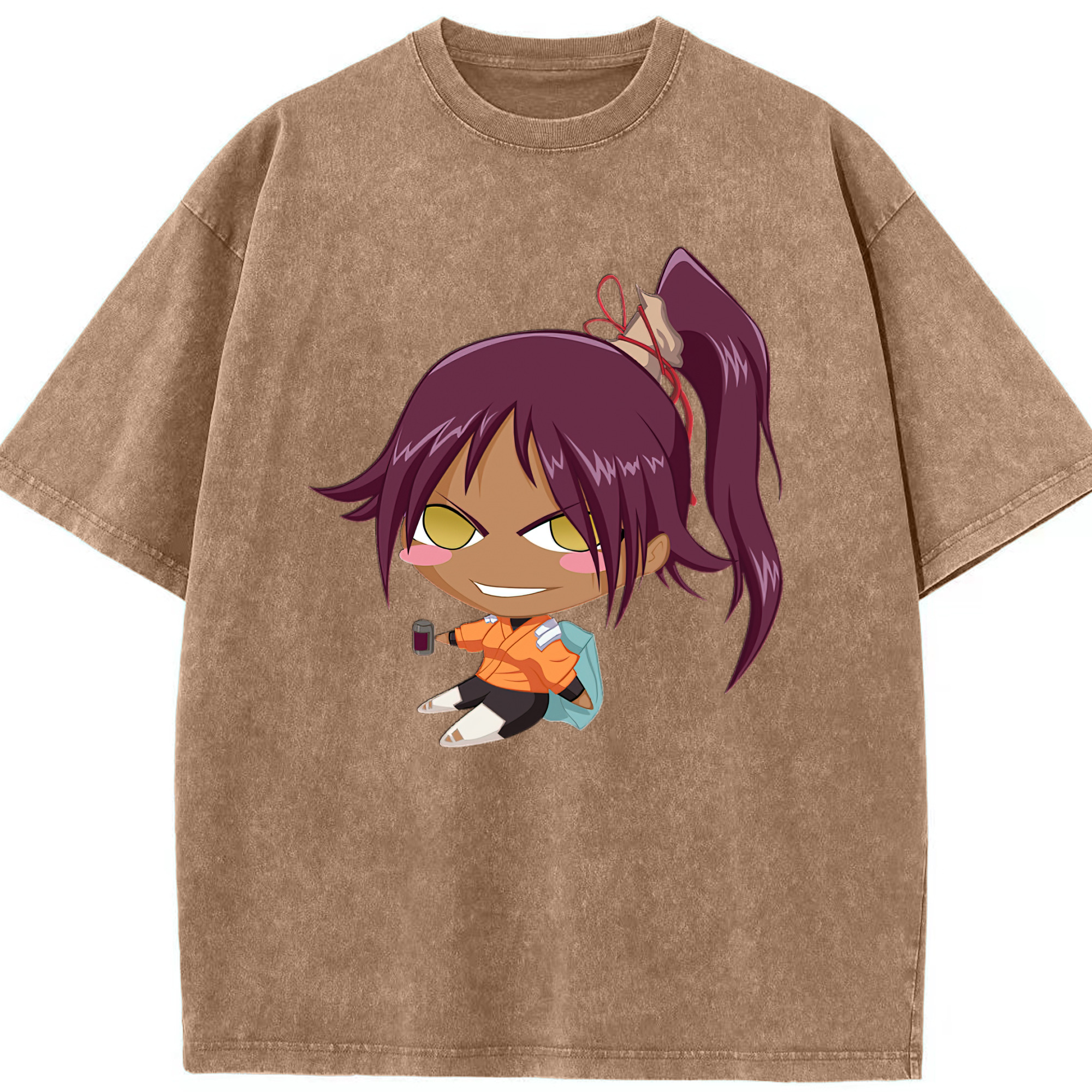 （画像用） ブリーチ 四楓院 夜一（しほういん よるいち） BLEACH Shihouin Yoruichi 綿100% ヴィンテージ風 半袖Tシャツ（フロントプリント）
