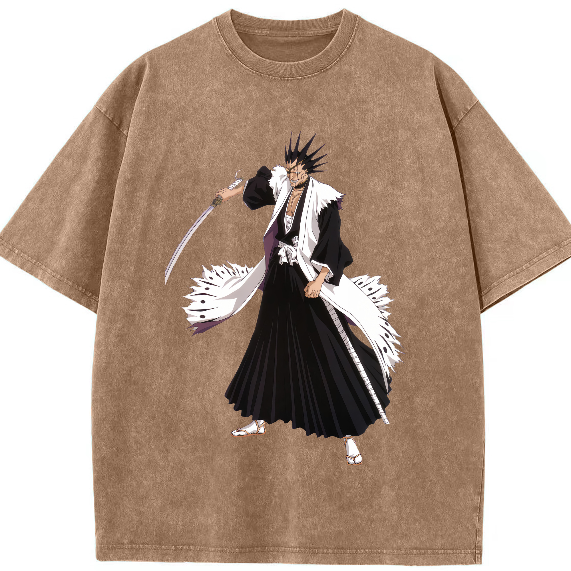 （画像用） ブリーチ ざらき けんぱち BLEACH Zaraki Kenpachi 綿100% ヴィンテージ風 半袖Tシャツ（フロントプリント）