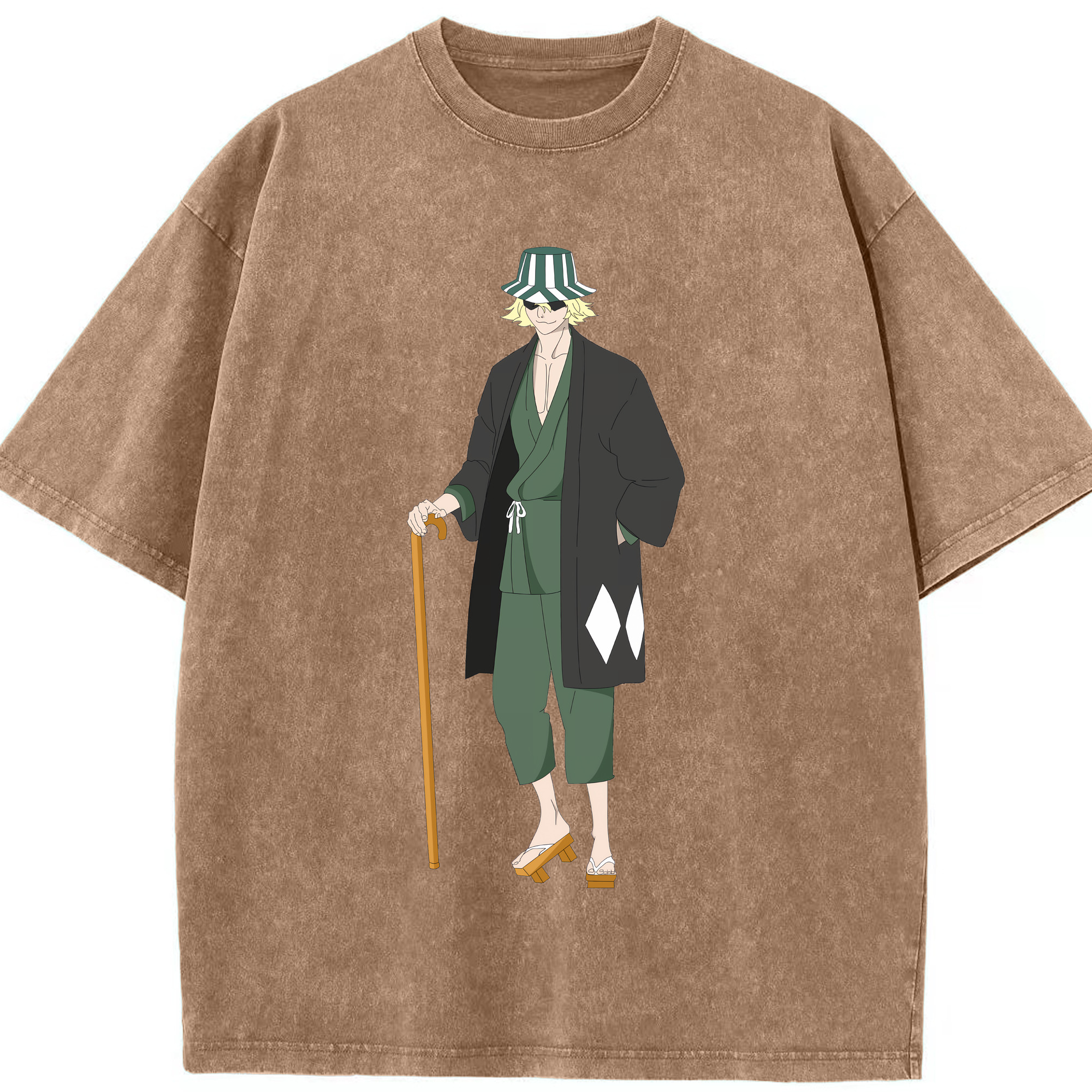 （画像用） "ブリーチ 浦原 喜助（うらはら きすけ） BLEACH Urahara Kisuke " 綿100% ヴィンテージ風 半袖Tシャツ（フロントプリント）