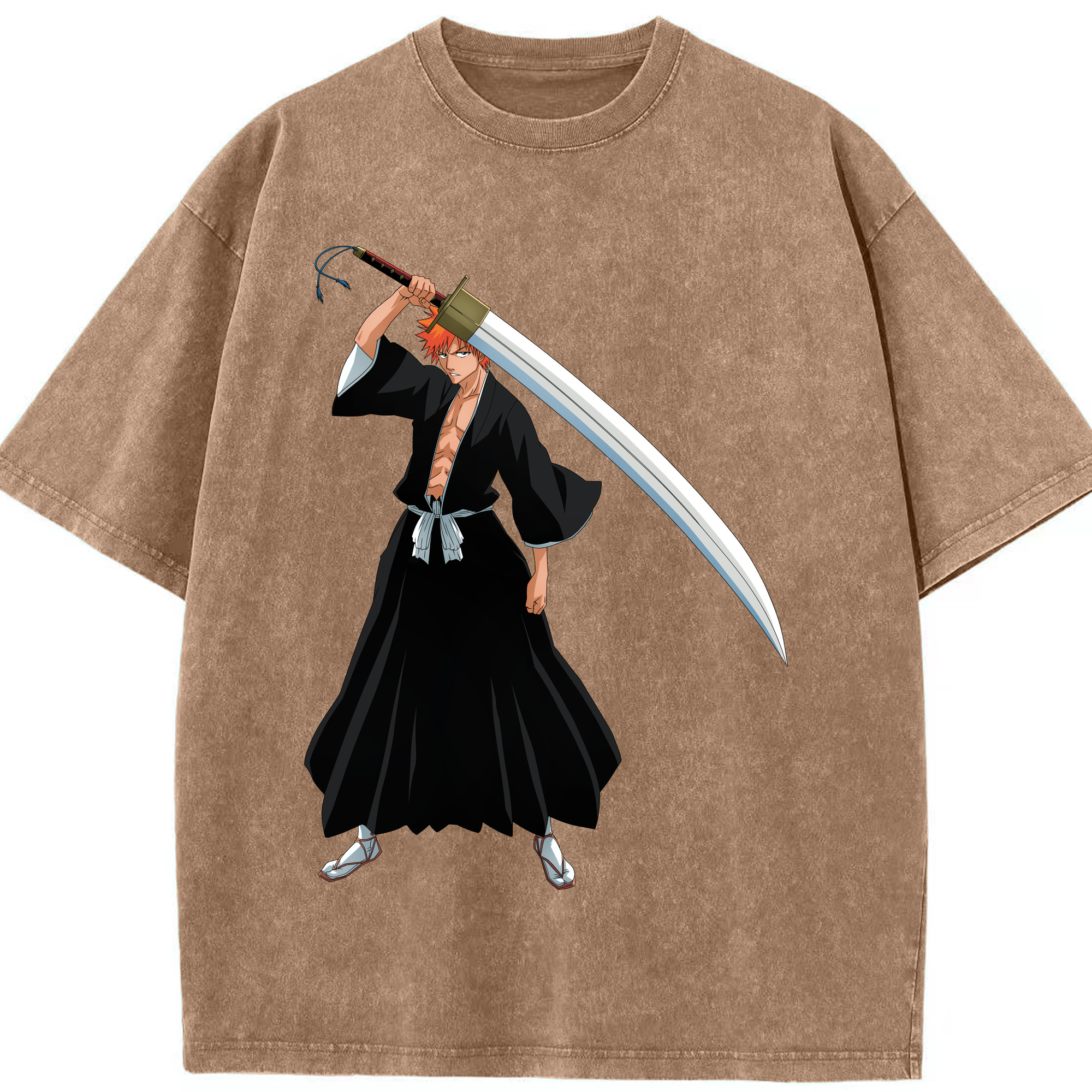 （画像用） ブリーチ 黒崎一護（くろさき いちご）BLEACH Kurosaki Ichigo 綿100% ヴィンテージ風 半袖Tシャツ（フロントプリント）