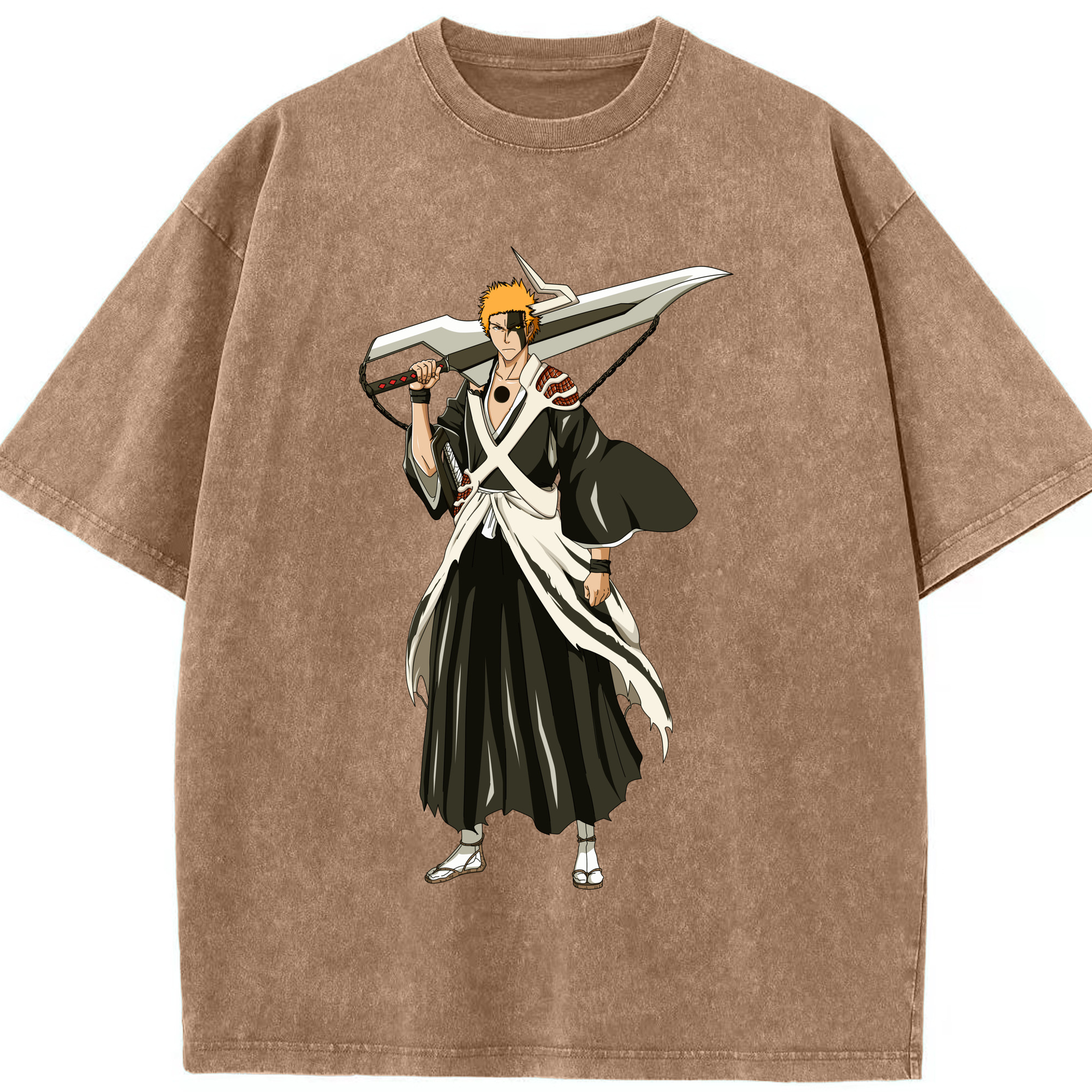 （画像用） ブリーチ 黒崎一護（くろさき いちご）BLEACH Kurosaki Ichigo 綿100% ヴィンテージ風 半袖Tシャツ（フロントプリント）