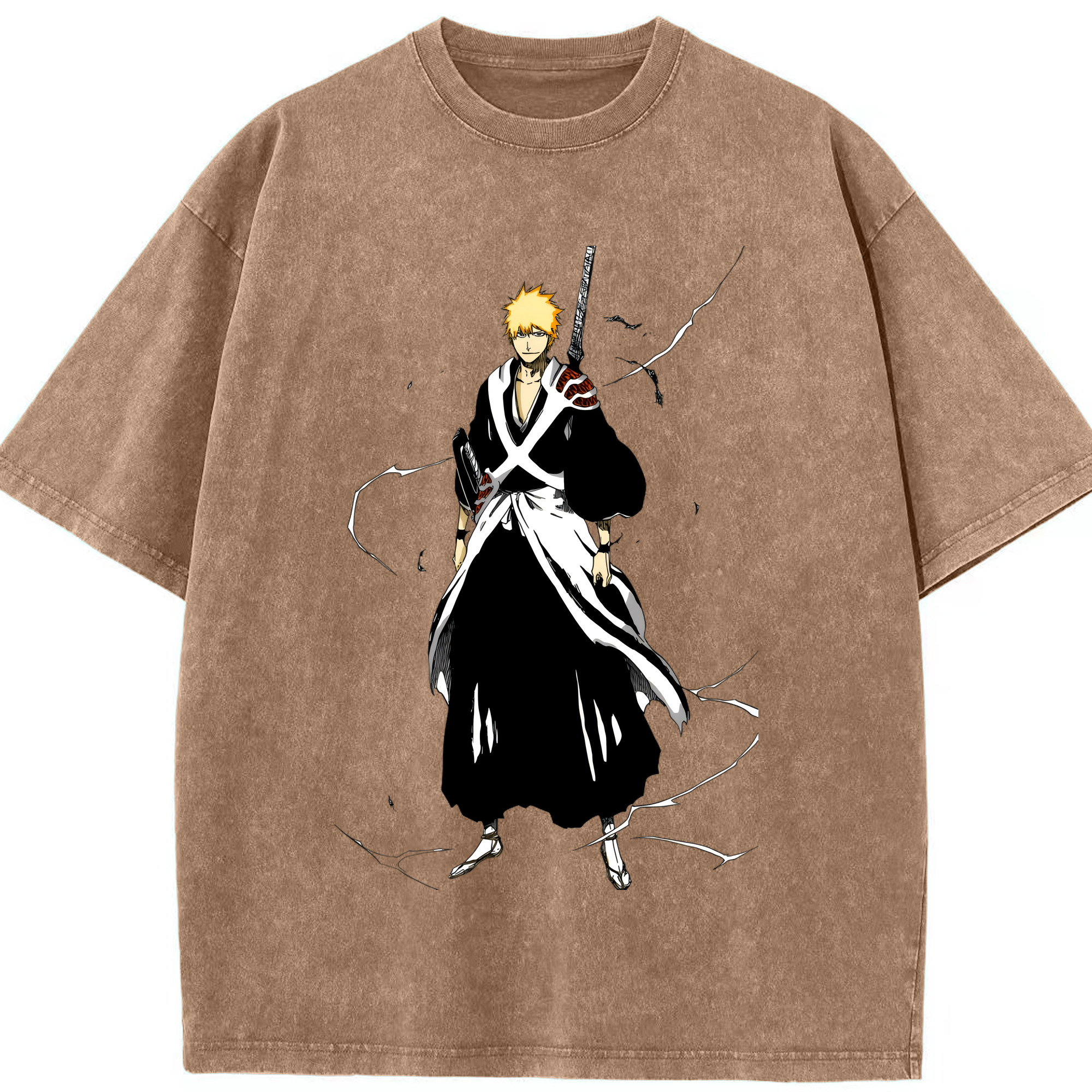 （画像用） ブリーチ 黒崎一護（くろさき いちご）BLEACH Kurosaki Ichigo 綿100% ヴィンテージ風 半袖Tシャツ（フロントプリント）