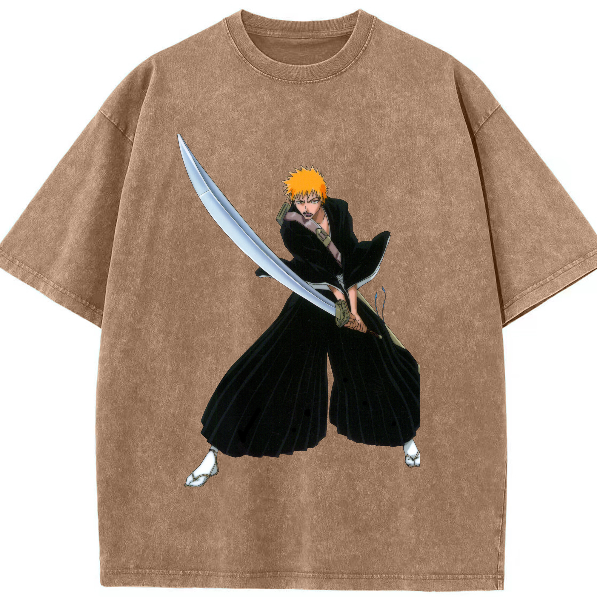 （画像用） ブリーチ 黒崎一護（くろさき いちご）BLEACH Kurosaki Ichigo 綿100% ヴィンテージ風 半袖Tシャツ（フロントプリント）