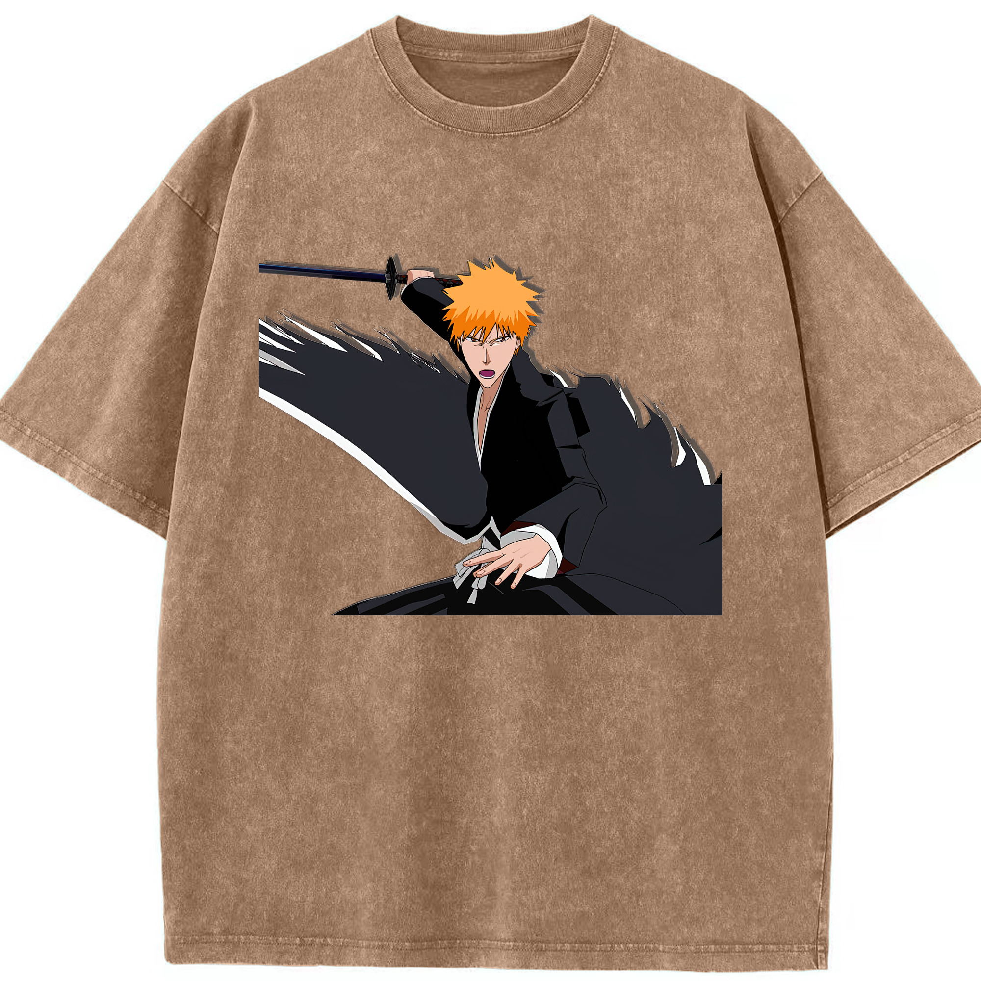 （画像用） ブリーチ 黒崎一護（くろさき いちご）BLEACH Kurosaki Ichigo 綿100% ヴィンテージ風 半袖Tシャツ（フロントプリント）