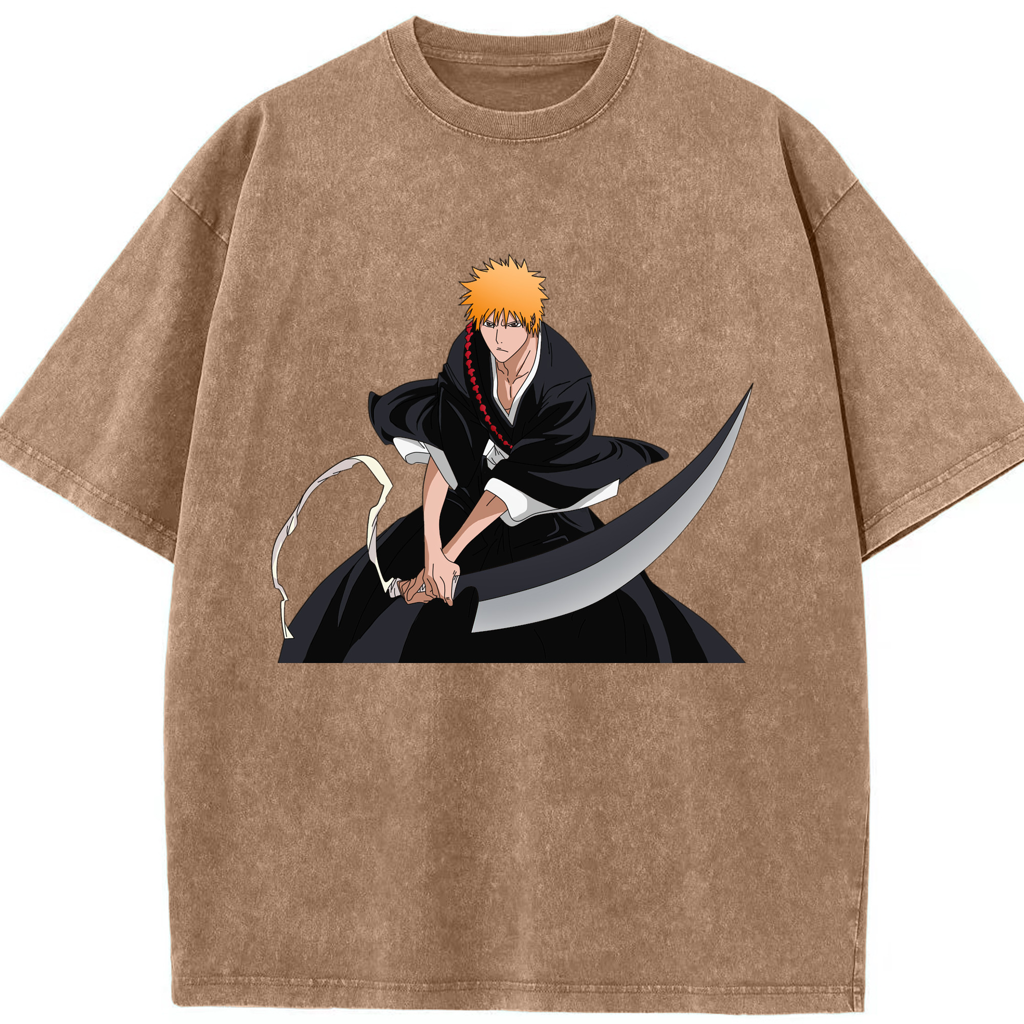 （画像用） ブリーチ 黒崎一護（くろさき いちご）BLEACH Kurosaki Ichigo 綿100% ヴィンテージ風 半袖Tシャツ（フロントプリント）