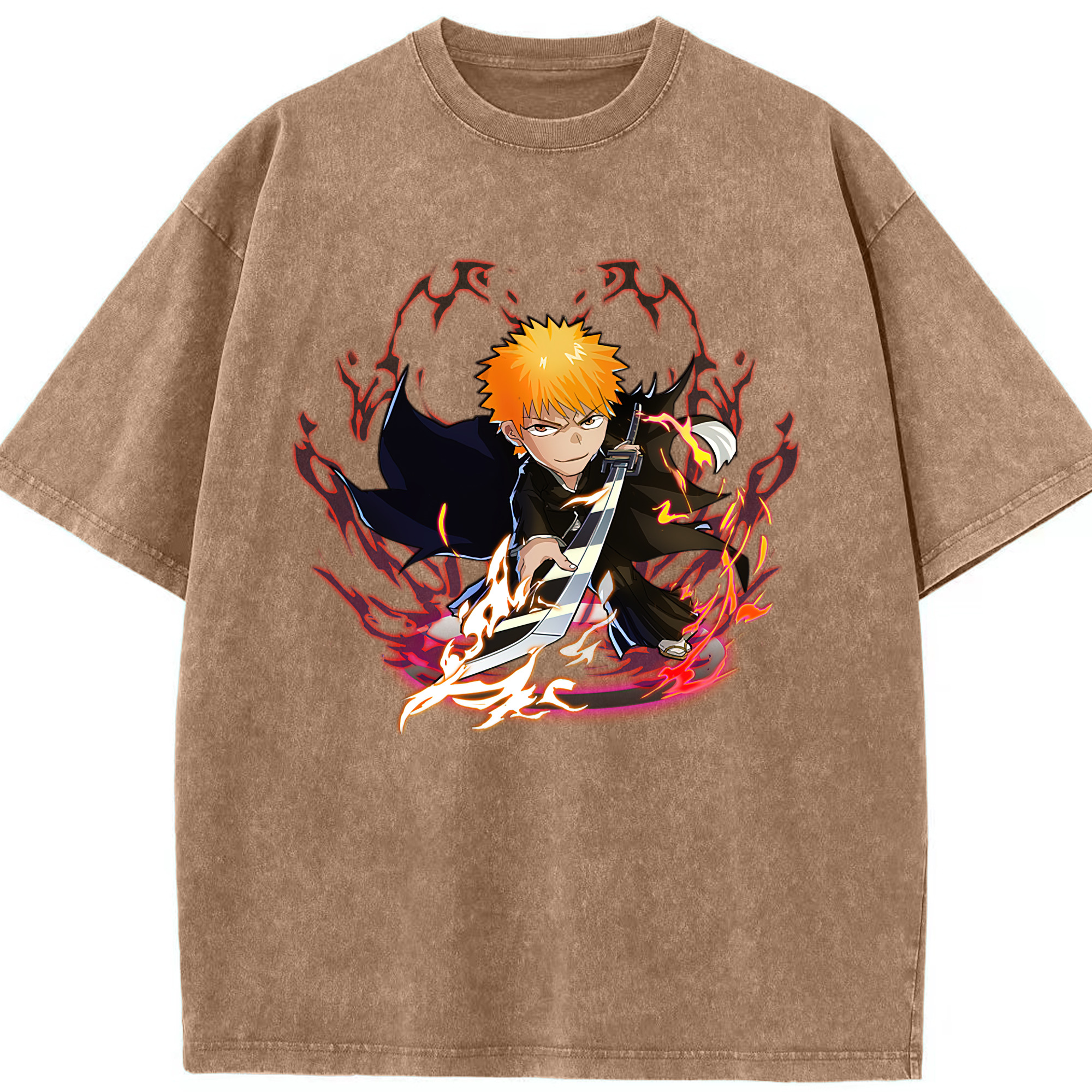 （画像用） ブリーチ 黒崎一護（くろさき いちご）BLEACH Kurosaki Ichigo 綿100% ヴィンテージ風 半袖Tシャツ（フロントプリント）