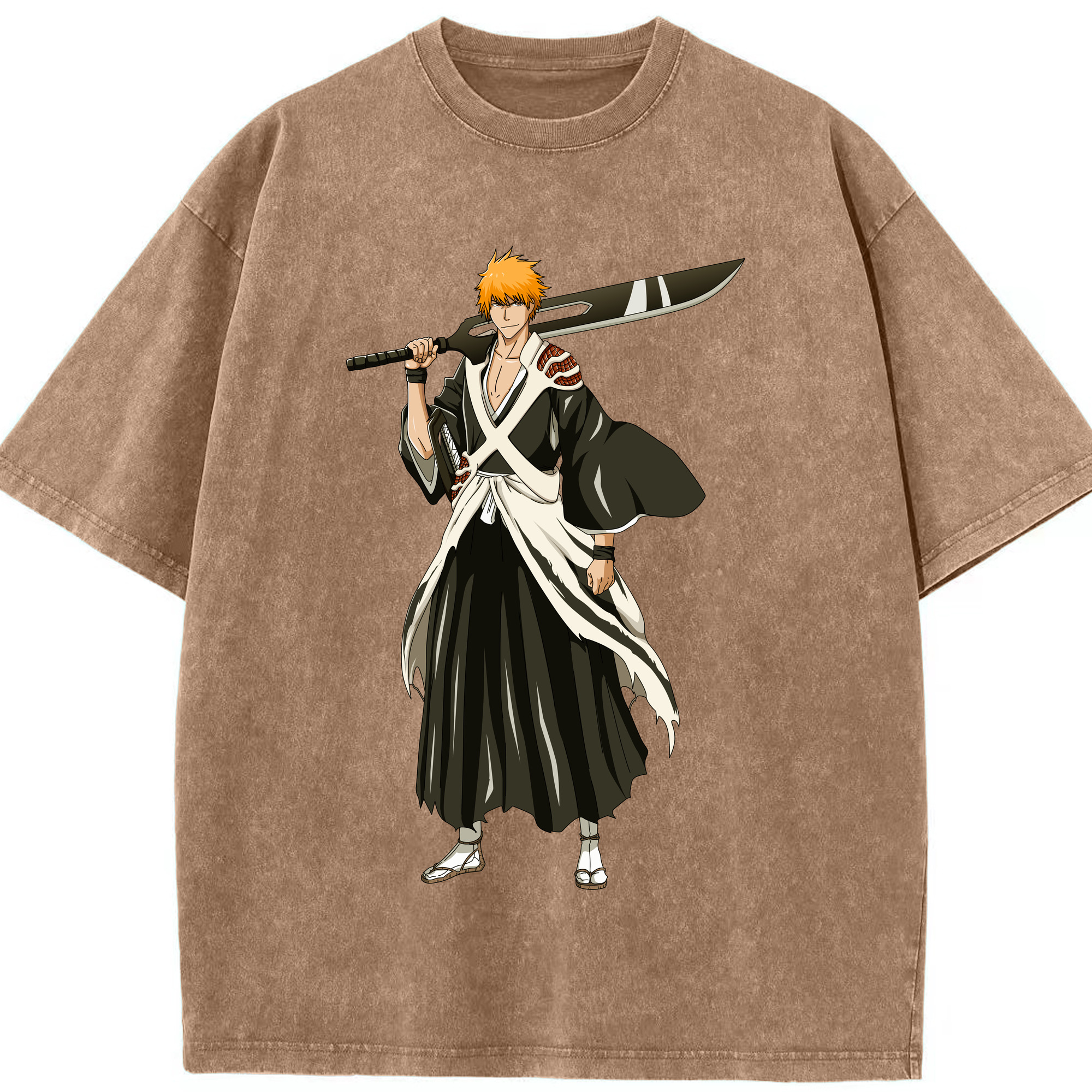 （画像用） ブリーチ 黒崎一護（くろさき いちご）BLEACH Kurosaki Ichigo 綿100% ヴィンテージ風 半袖Tシャツ（フロントプリント）