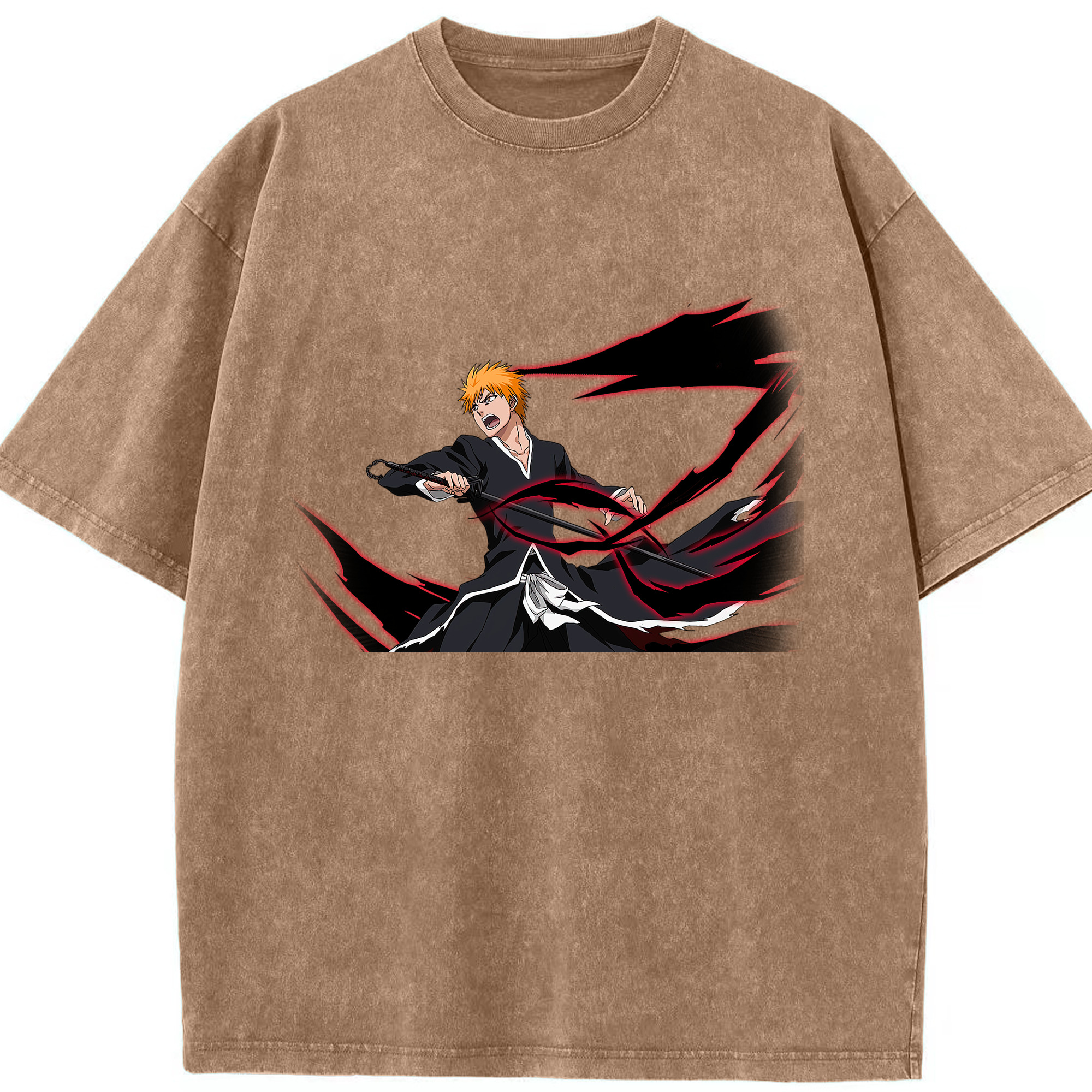 （画像用） ブリーチ 黒崎一護（くろさき いちご）BLEACH Kurosaki Ichigo 綿100% ヴィンテージ風 半袖Tシャツ（フロントプリント）