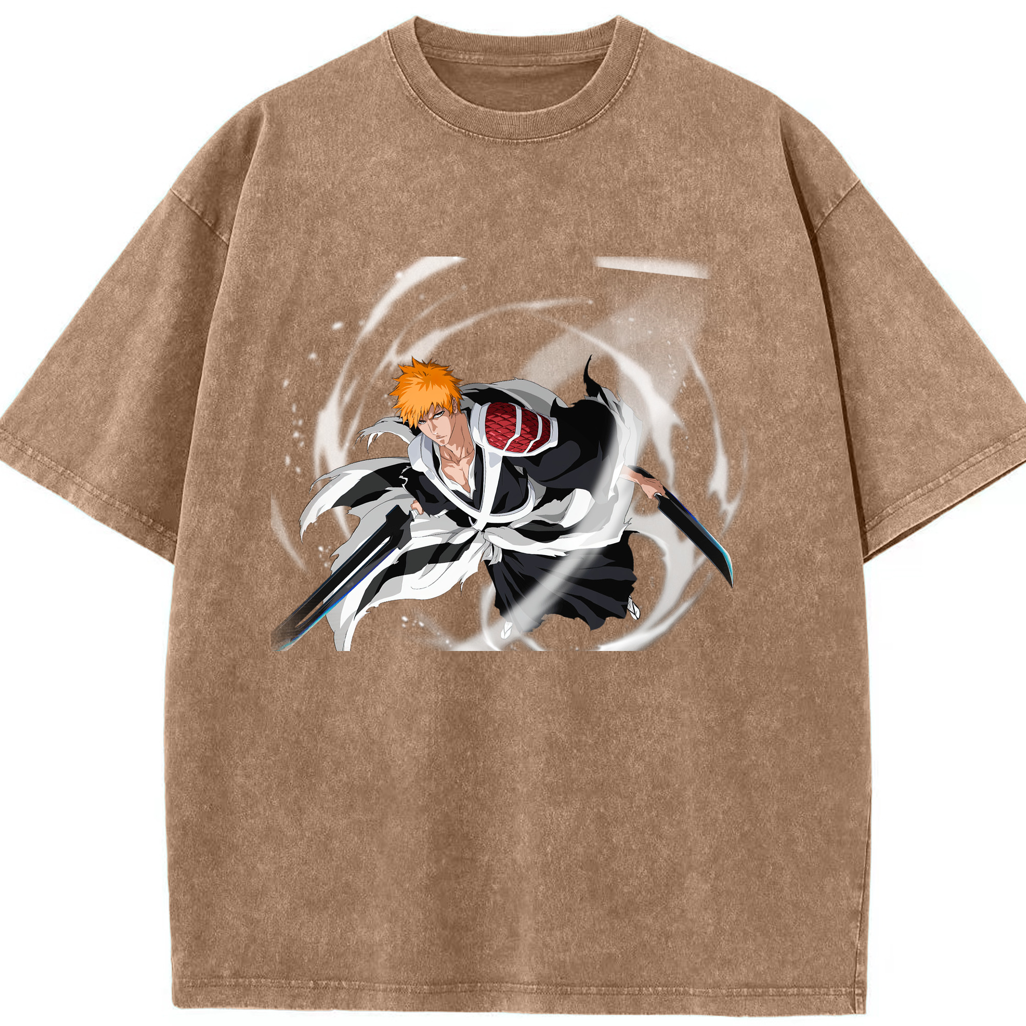（画像用） ブリーチ 黒崎一護（くろさき いちご）BLEACH Kurosaki Ichigo 綿100% ヴィンテージ風 半袖Tシャツ（フロントプリント）