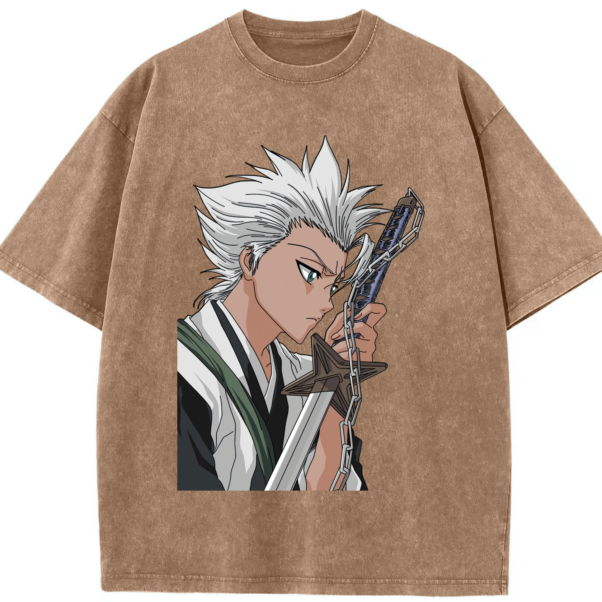 （画像用） ブリーチ 日番谷冬獅郎（ひつがや とうしろう） BLEACH Hitsugaya Toushirou 綿100% ヴィンテージ風 半袖Tシャツ（フロントプリント）