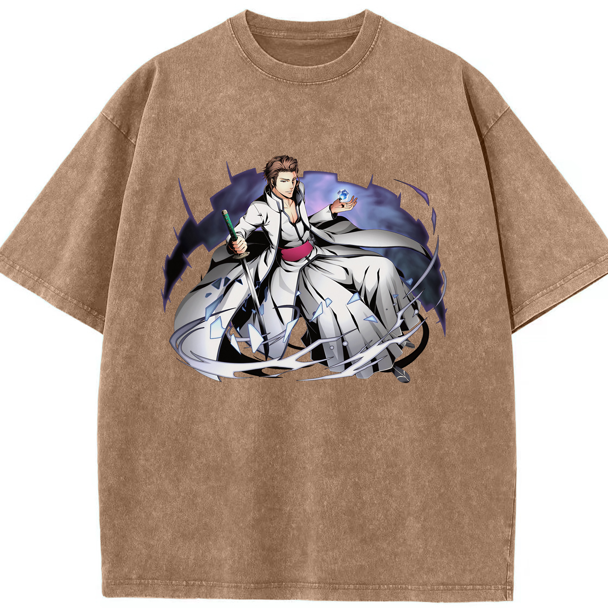 （画像用） ブリーチ 藍染 惣右介（あいぜん そうすけ） BLEACH Aizen Sousuke 綿100% ヴィンテージ風 半袖Tシャツ（フロントプリント）