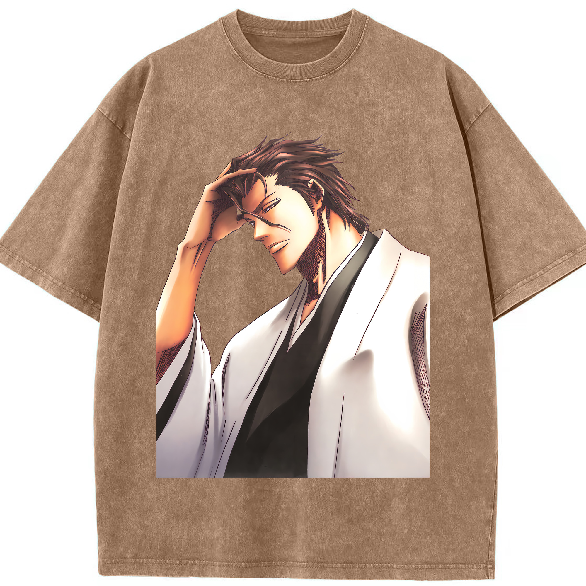 （画像用） ブリーチ 藍染 惣右介（あいぜん そうすけ） BLEACH Aizen Sousuke 綿100% ヴィンテージ風 半袖Tシャツ（フロントプリント）