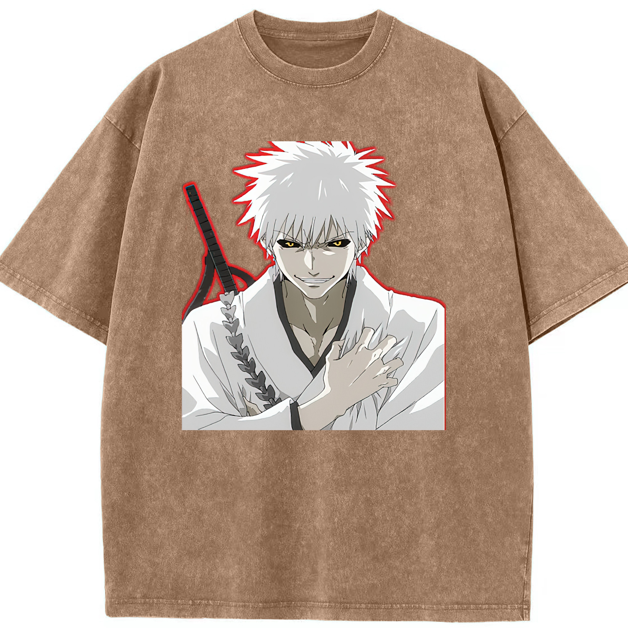 （画像用） ブリーチ 黒崎一護（くろさき いちご）BLEACH Kurosaki Ichigo 綿100% ヴィンテージ風 半袖Tシャツ（フロントプリント）