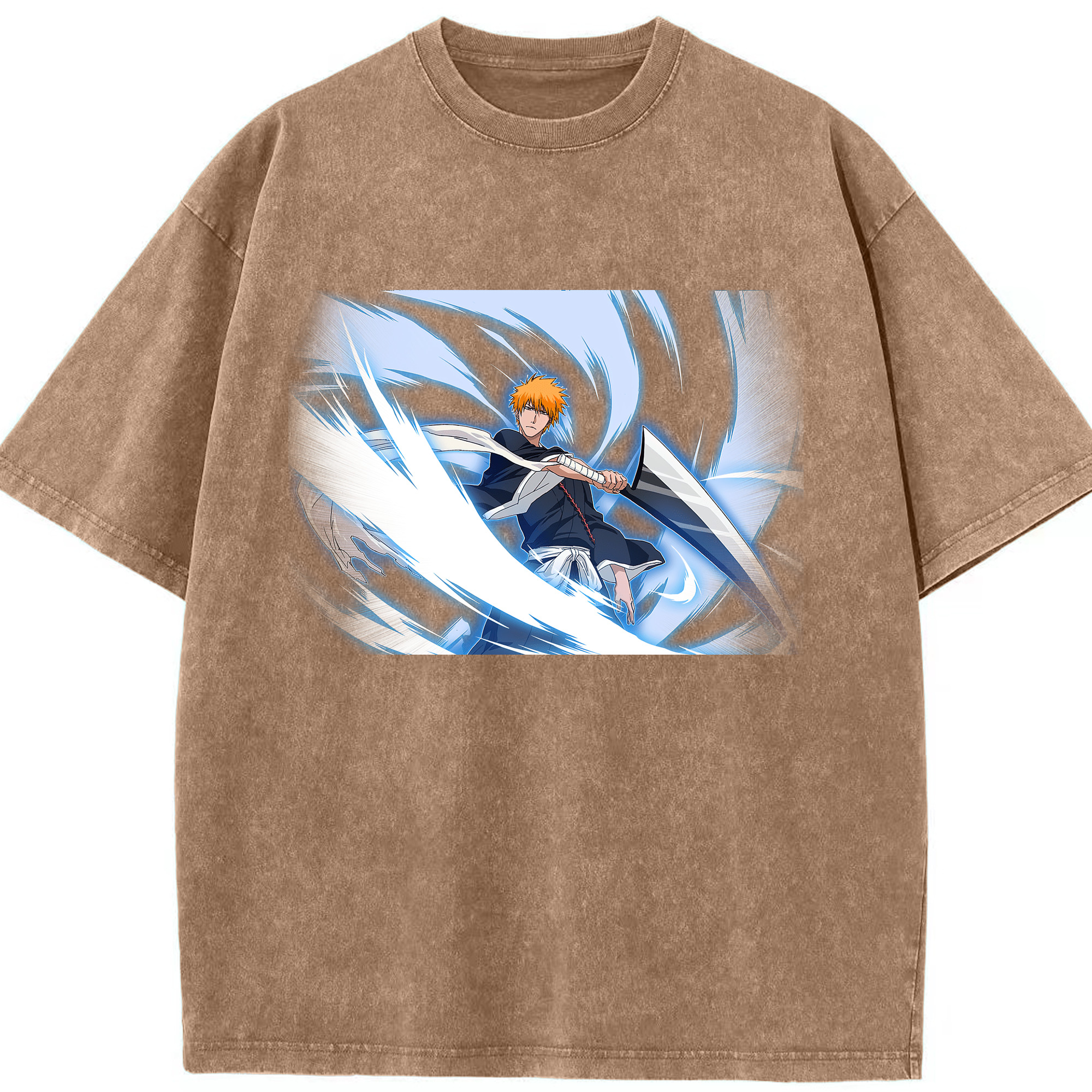 （画像用） ブリーチ 黒崎一護（くろさき いちご）BLEACH Kurosaki Ichigo 綿100% ヴィンテージ風 半袖Tシャツ（フロントプリント）