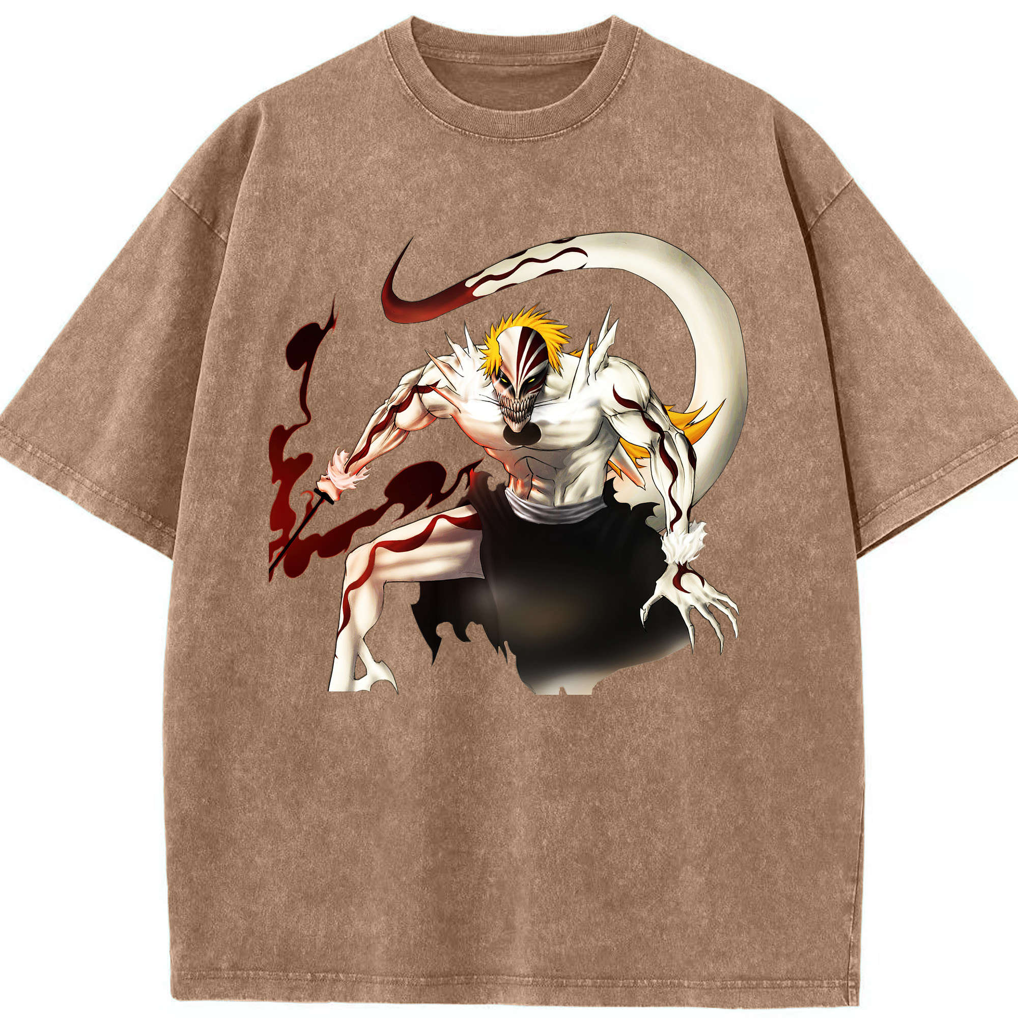 （画像用） ブリーチ 黒崎一護（くろさき いちご）BLEACH Kurosaki Ichigo 綿100% ヴィンテージ風 半袖Tシャツ（フロントプリント）