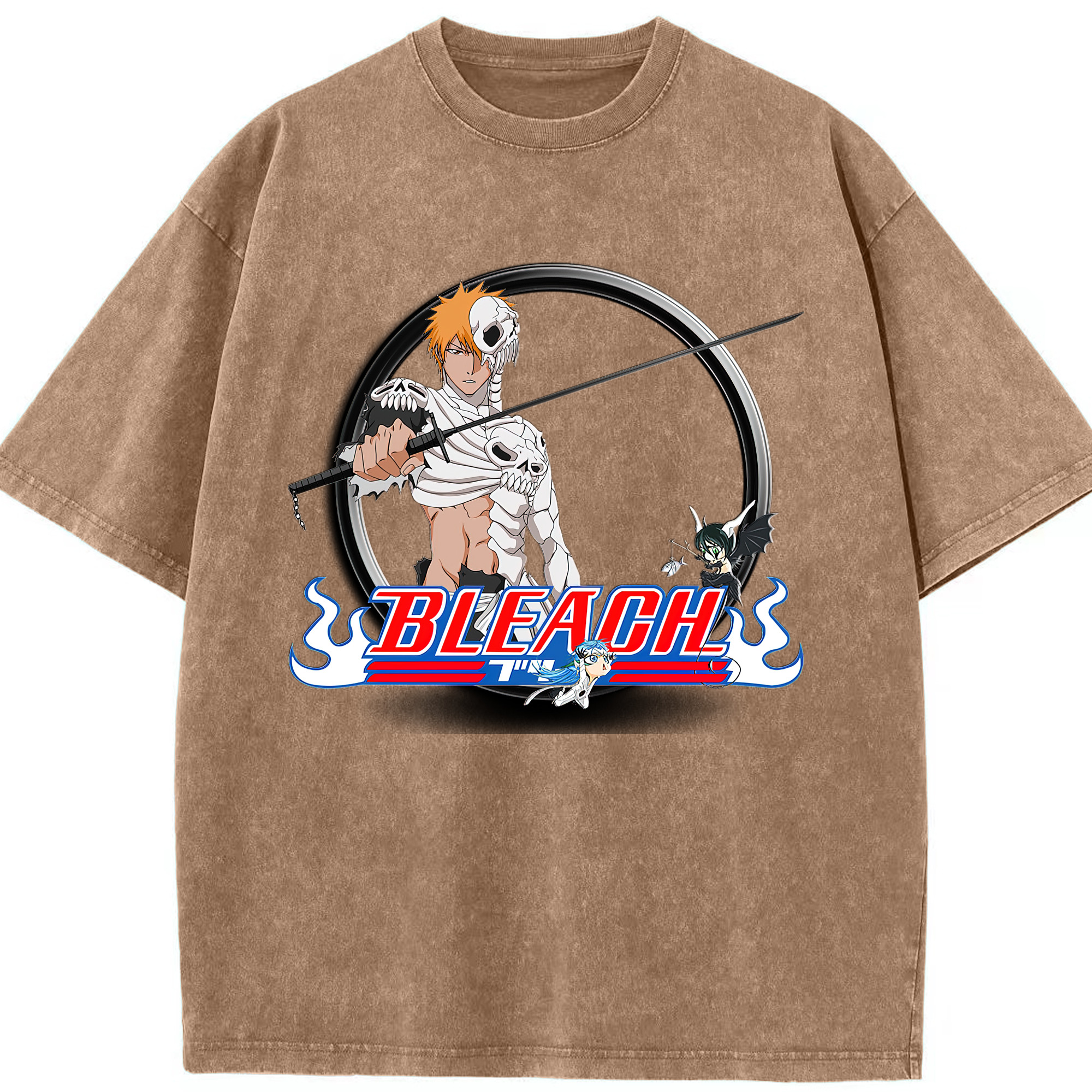 （画像用） ブリーチ 黒崎一護（くろさき いちご）BLEACH Kurosaki Ichigo 綿100% ヴィンテージ風 半袖Tシャツ（フロントプリント）