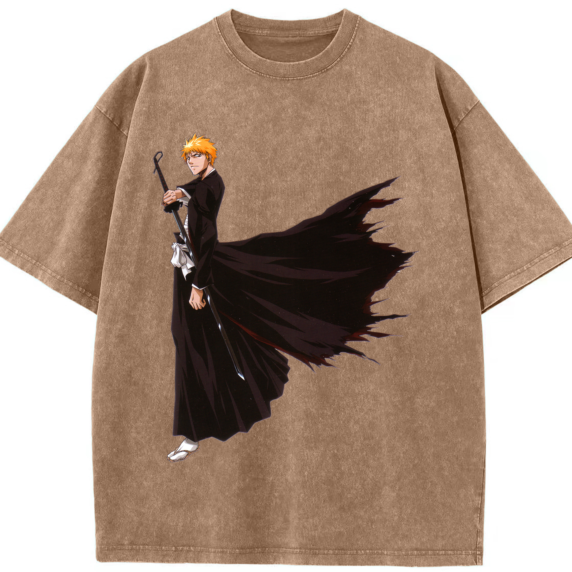 （画像用） ブリーチ 黒崎一護（くろさき いちご）BLEACH Kurosaki Ichigo 綿100% ヴィンテージ風 半袖Tシャツ（フロントプリント）