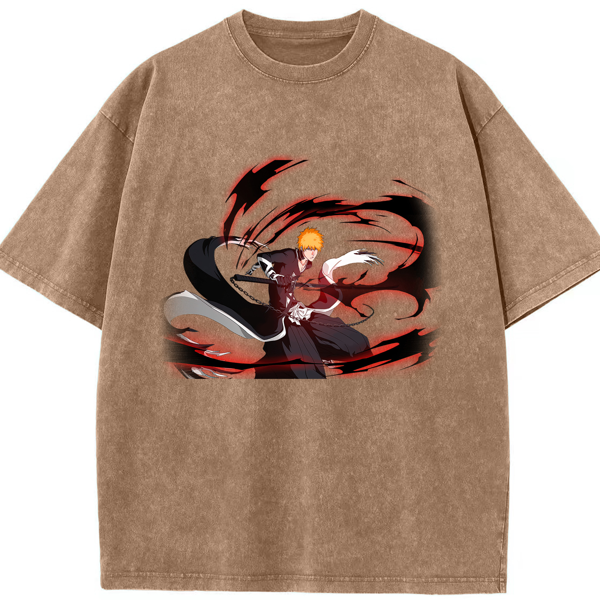 （画像用） ブリーチ 黒崎一護（くろさき いちご）BLEACH Kurosaki Ichigo 綿100% ヴィンテージ風 半袖Tシャツ（フロントプリント）