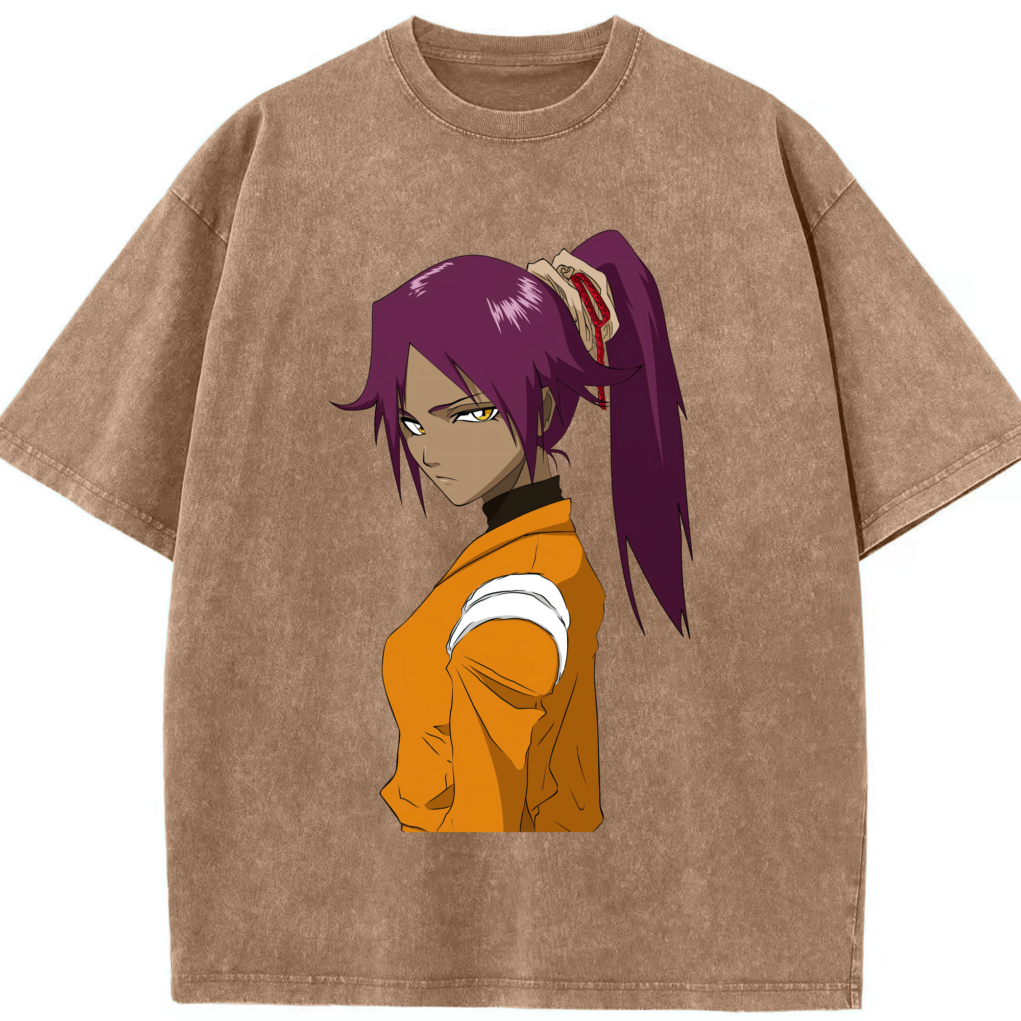 （画像用） ブリーチ 四楓院 夜一（しほういん よるいち） BLEACH Shihouin Yoruichi 綿100% ヴィンテージ風 半袖Tシャツ（フロントプリント）