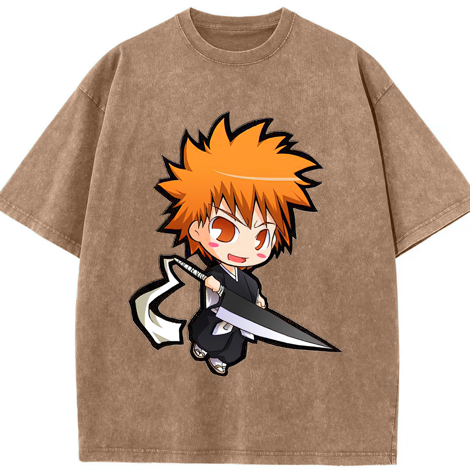 （画像用） ブリーチ 黒崎一護（くろさき いちご）BLEACH Kurosaki Ichigo 綿100% ヴィンテージ風 半袖Tシャツ（フロントプリント）