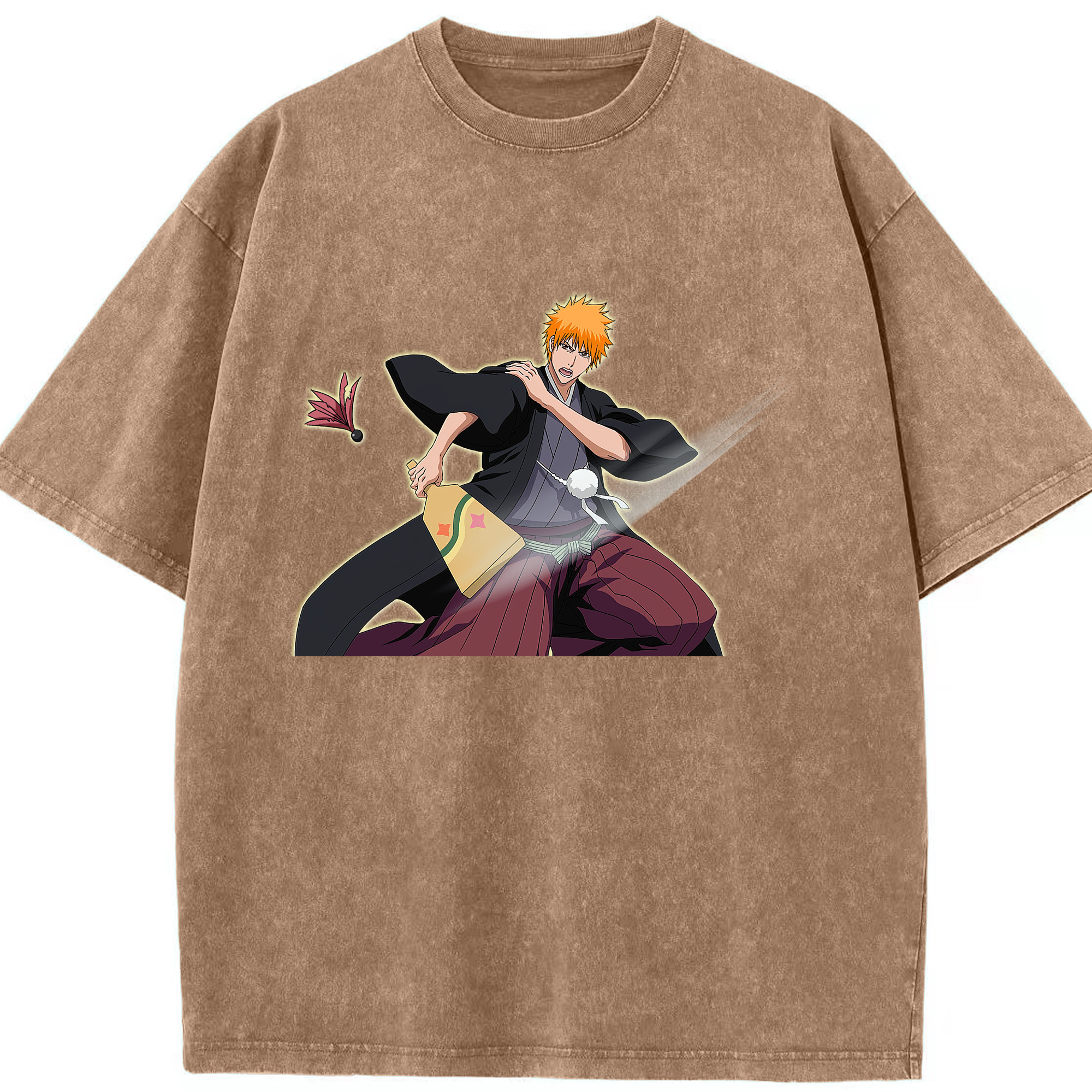 （画像用） ブリーチ 黒崎一護（くろさき いちご）BLEACH Kurosaki Ichigo 綿100% ヴィンテージ風 半袖Tシャツ（フロントプリント）