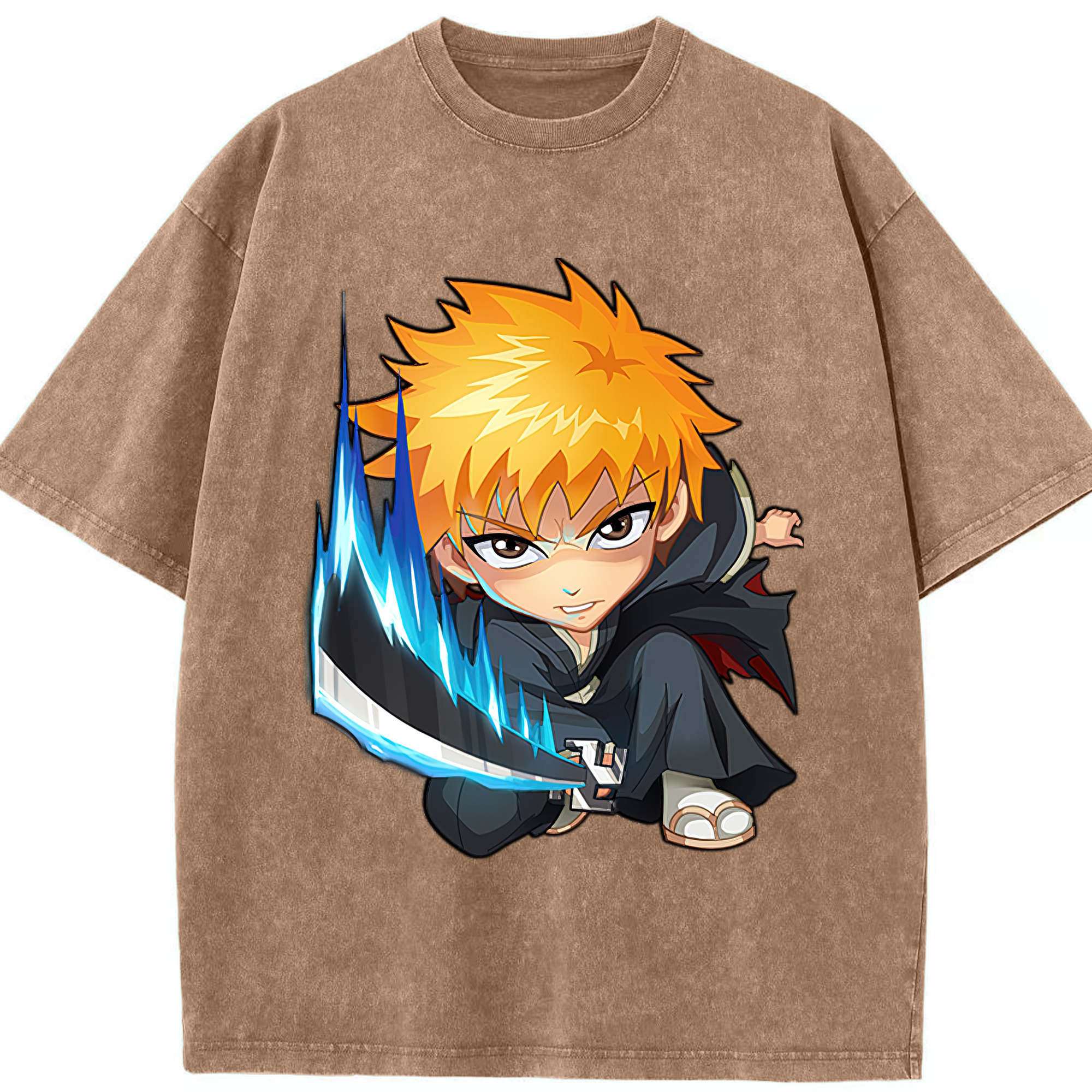（画像用） ブリーチ 黒崎一護（くろさき いちご）BLEACH Kurosaki Ichigo 綿100% ヴィンテージ風 半袖Tシャツ（フロントプリント）