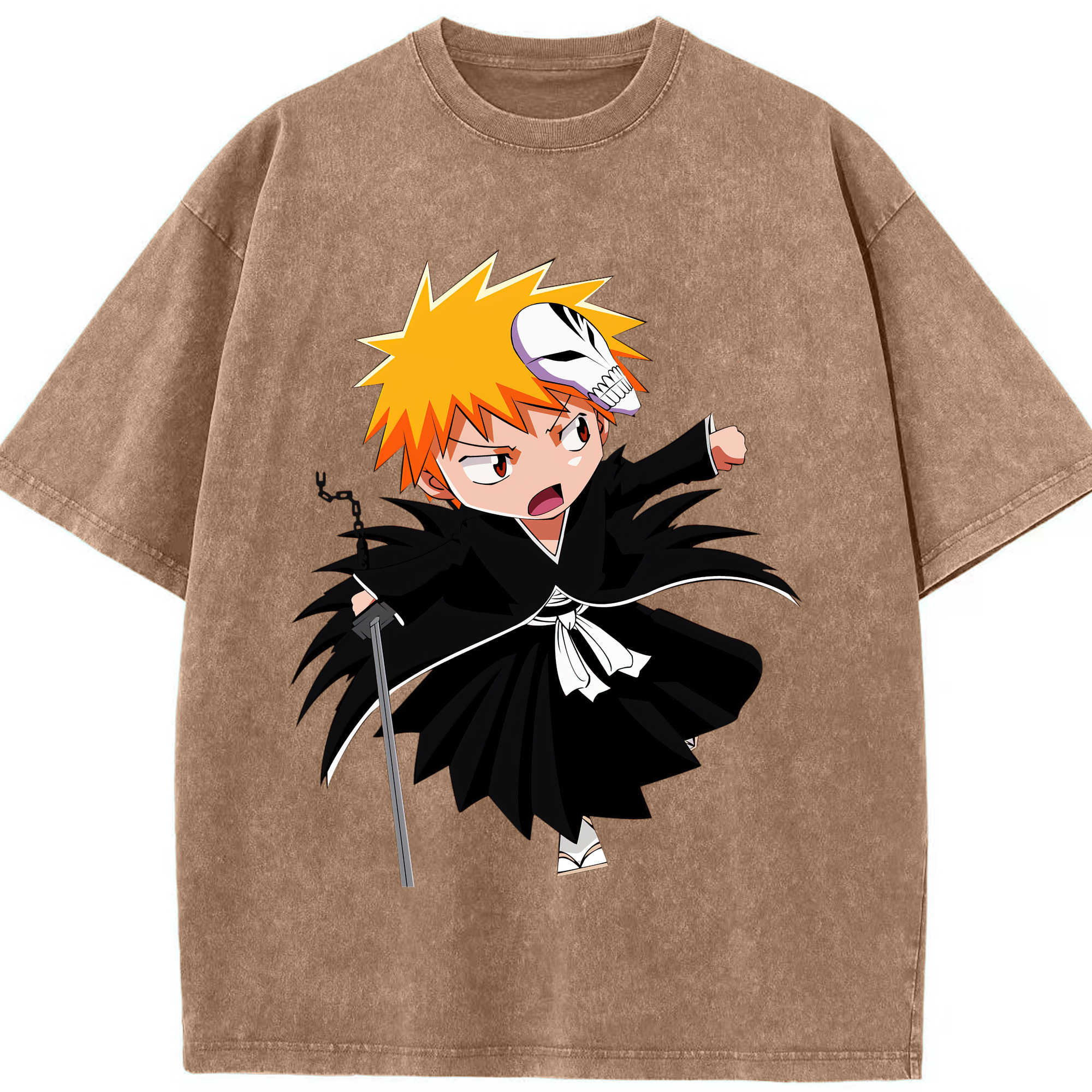 （画像用） ブリーチ 黒崎一護（くろさき いちご）BLEACH Kurosaki Ichigo 綿100% ヴィンテージ風 半袖Tシャツ（フロントプリント）
