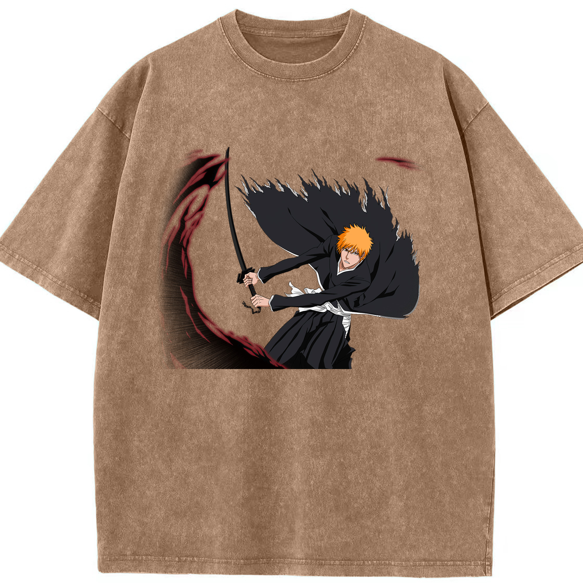 （画像用） ブリーチ 黒崎一護（くろさき いちご）BLEACH Kurosaki Ichigo 綿100% ヴィンテージ風 半袖Tシャツ（フロントプリント）