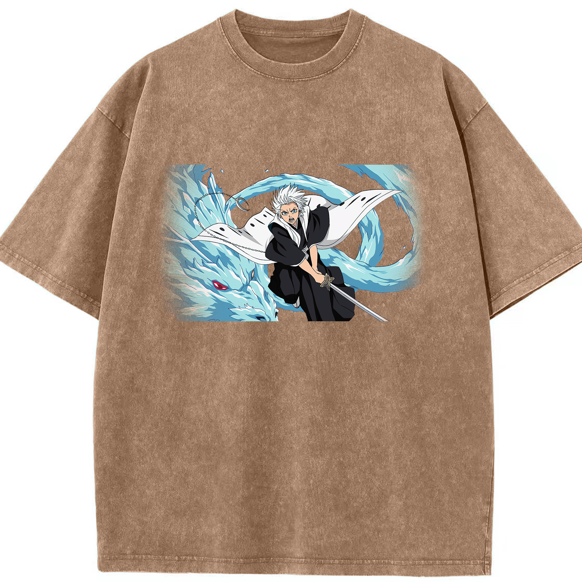 （画像用） ブリーチ 日番谷冬獅郎（ひつがや とうしろう） BLEACH Hitsugaya Toushirou 綿100% ヴィンテージ風 半袖Tシャツ（フロントプリント）