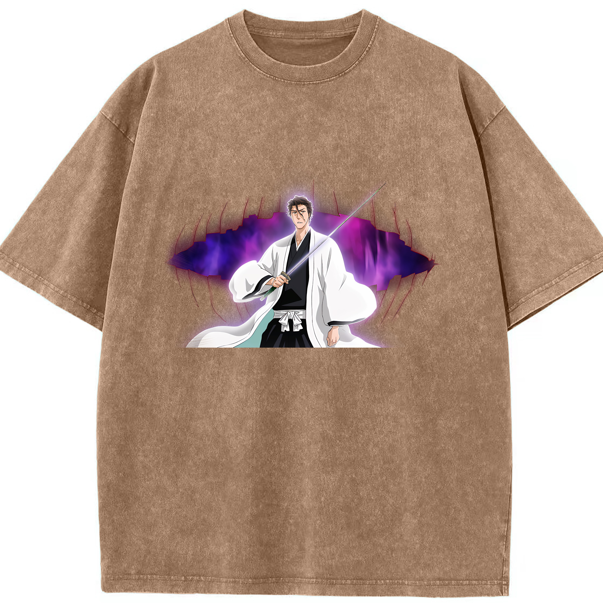 （画像用） ブリーチ 藍染 惣右介（あいぜん そうすけ） BLEACH Aizen Sousuke 綿100% ヴィンテージ風 半袖Tシャツ（フロントプリント）