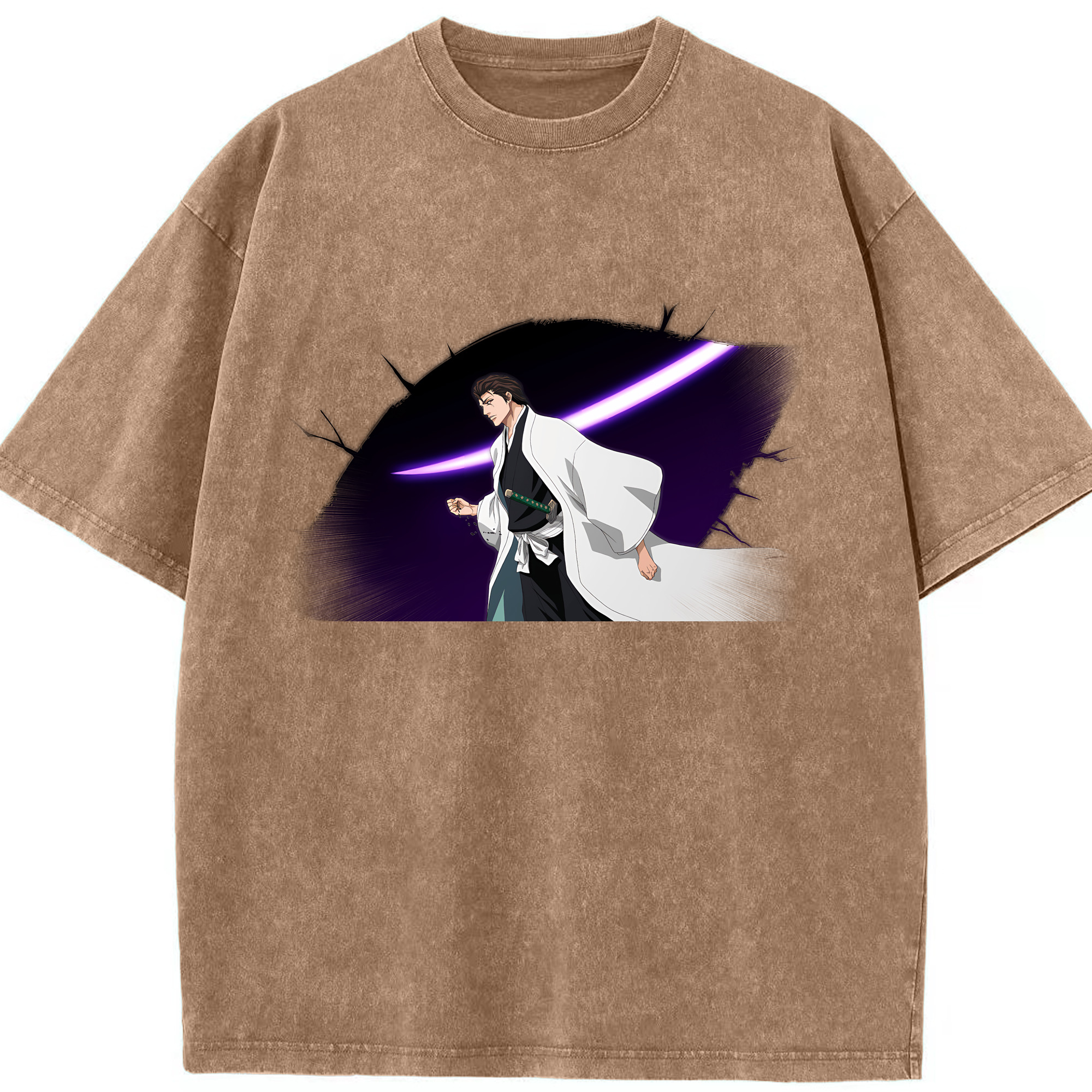 （画像用） ブリーチ 藍染 惣右介（あいぜん そうすけ） BLEACH Aizen Sousuke 綿100% ヴィンテージ風 半袖Tシャツ（フロントプリント）