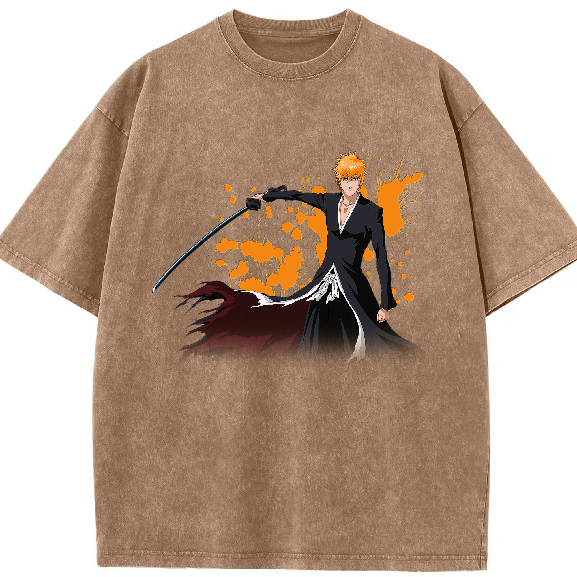 （画像用） ブリーチ 黒崎一護（くろさき いちご）BLEACH Kurosaki Ichigo 綿100% ヴィンテージ風 半袖Tシャツ（フロントプリント）