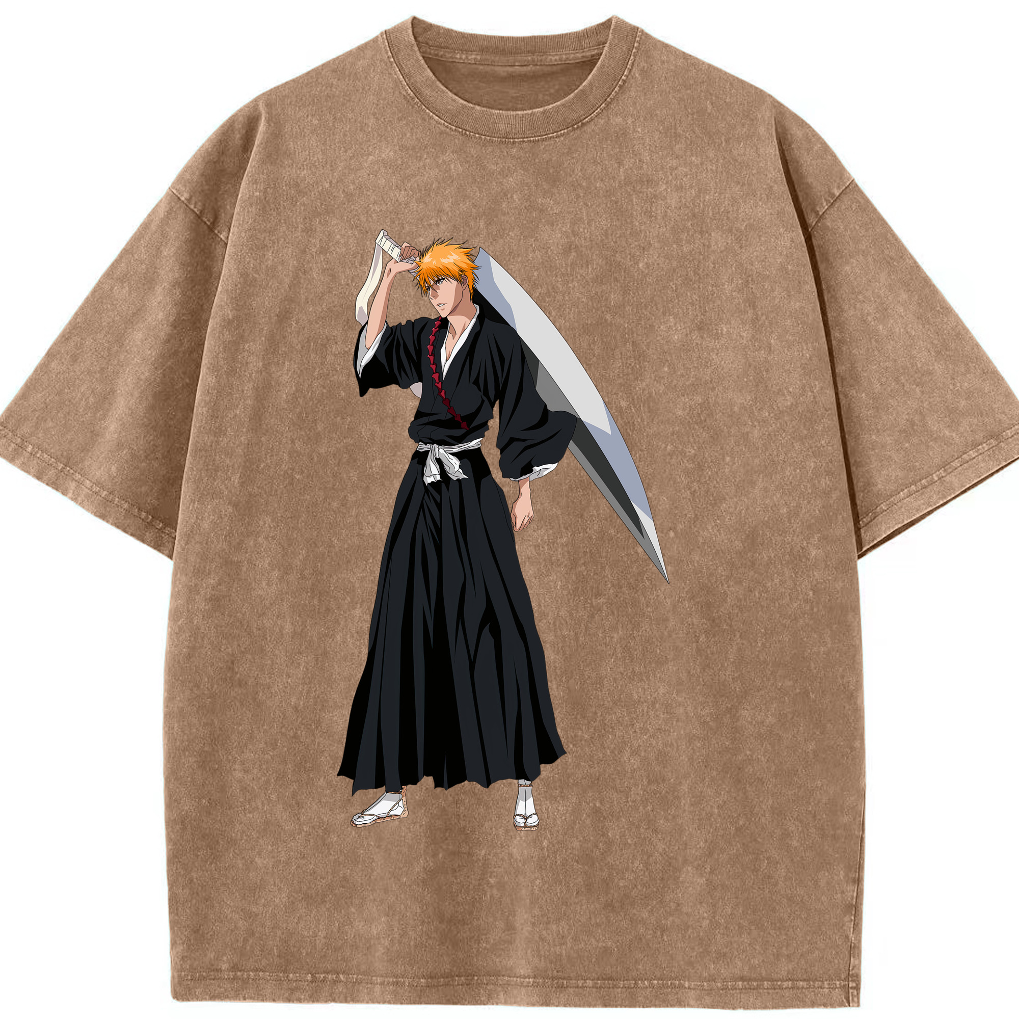 （画像用） ブリーチ 黒崎一護（くろさき いちご）BLEACH Kurosaki Ichigo 綿100% ヴィンテージ風 半袖Tシャツ（フロントプリント）