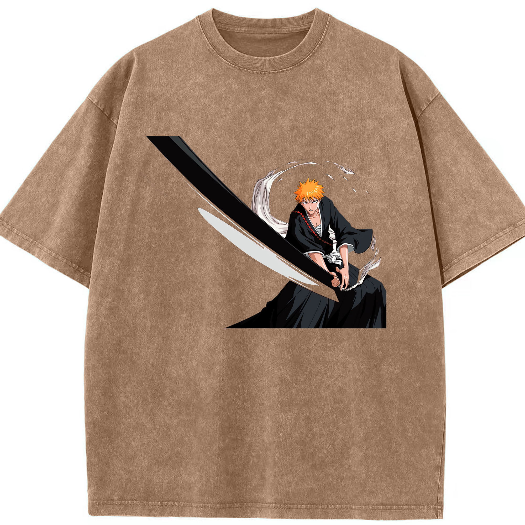 （画像用） ブリーチ 黒崎一護（くろさき いちご）BLEACH Kurosaki Ichigo 綿100% ヴィンテージ風 半袖Tシャツ（フロントプリント）
