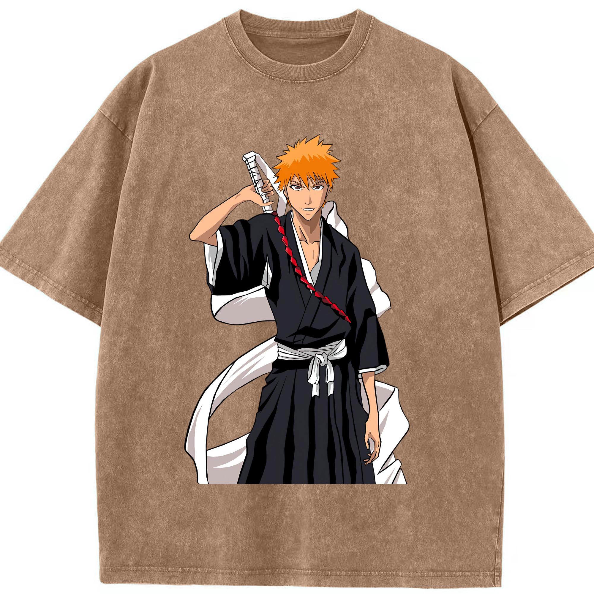 （画像用） ブリーチ 黒崎一護（くろさき いちご）BLEACH Kurosaki Ichigo 綿100% ヴィンテージ風 半袖Tシャツ（フロントプリント）
