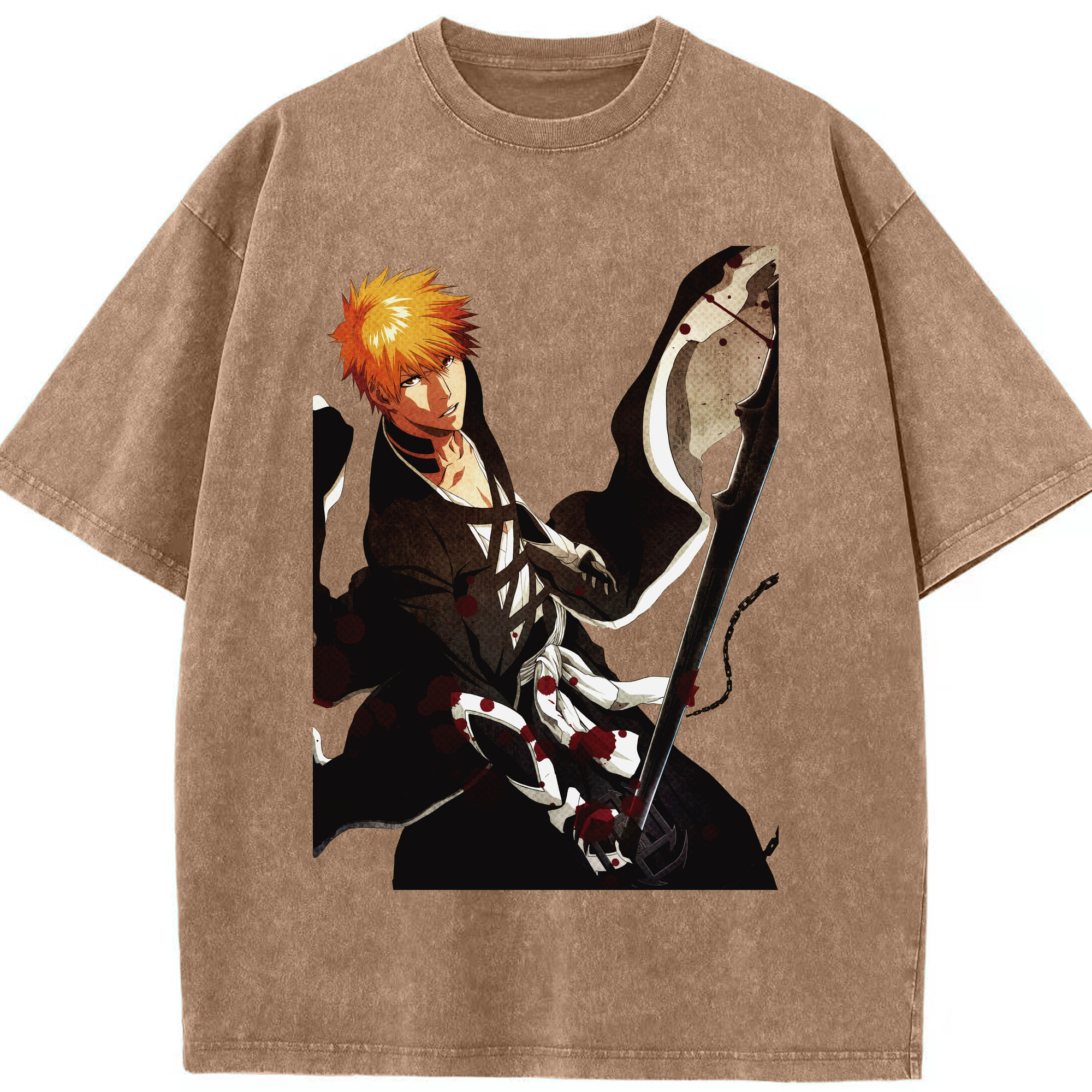 （画像用） ブリーチ 黒崎一護（くろさき いちご）BLEACH Kurosaki Ichigo 綿100% ヴィンテージ風 半袖Tシャツ（フロントプリント）