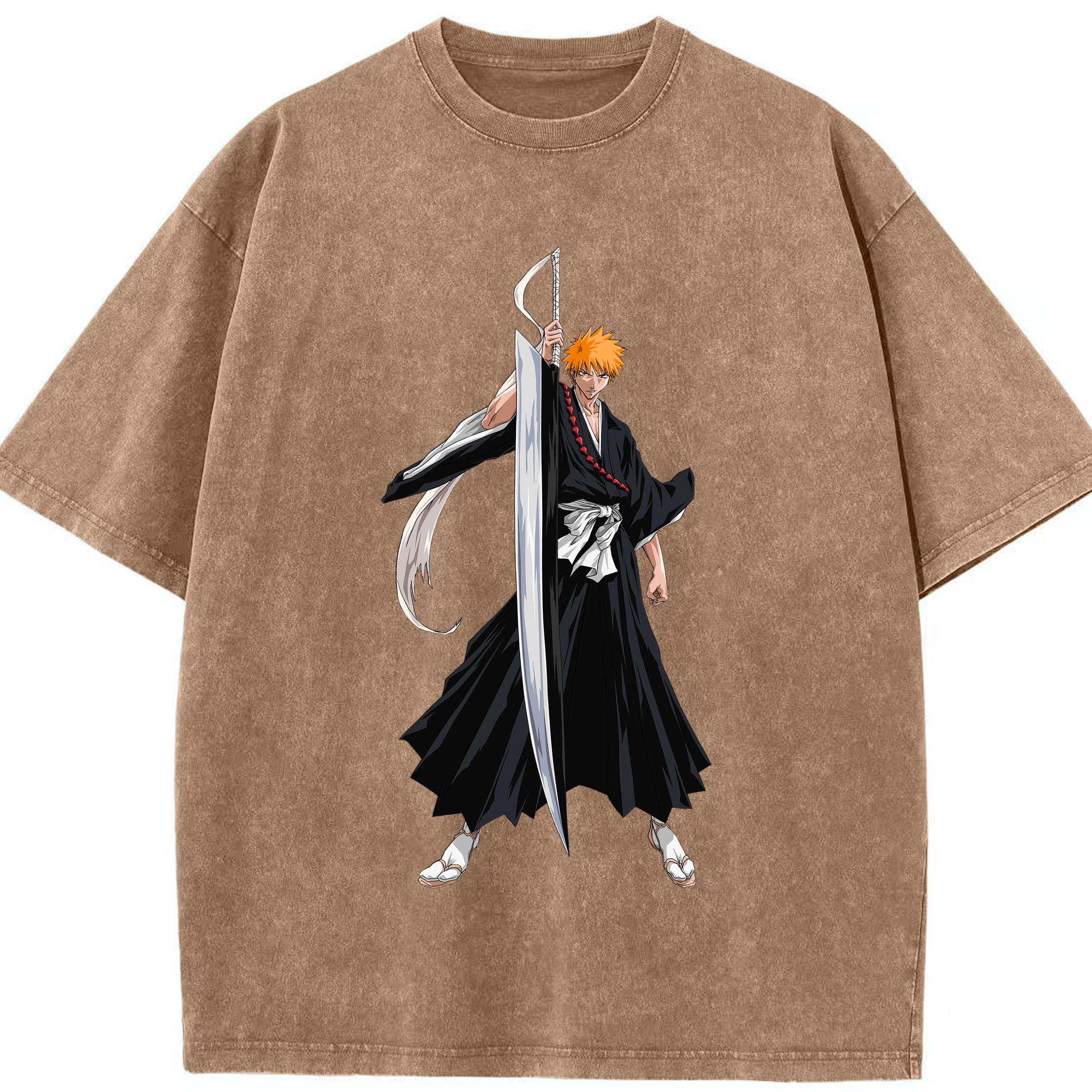 （画像用） ブリーチ 黒崎一護（くろさき いちご）BLEACH Kurosaki Ichigo 綿100% ヴィンテージ風 半袖Tシャツ（フロントプリント）