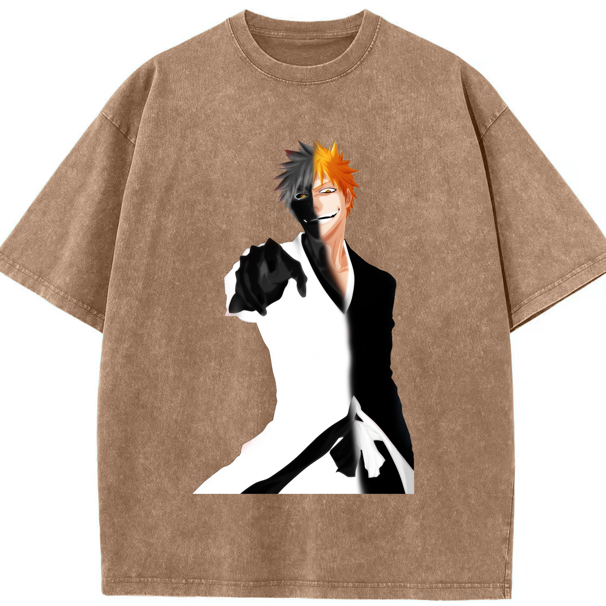 （画像用） ブリーチ 黒崎一護（くろさき いちご）BLEACH Kurosaki Ichigo 綿100% ヴィンテージ風 半袖Tシャツ（フロントプリント）