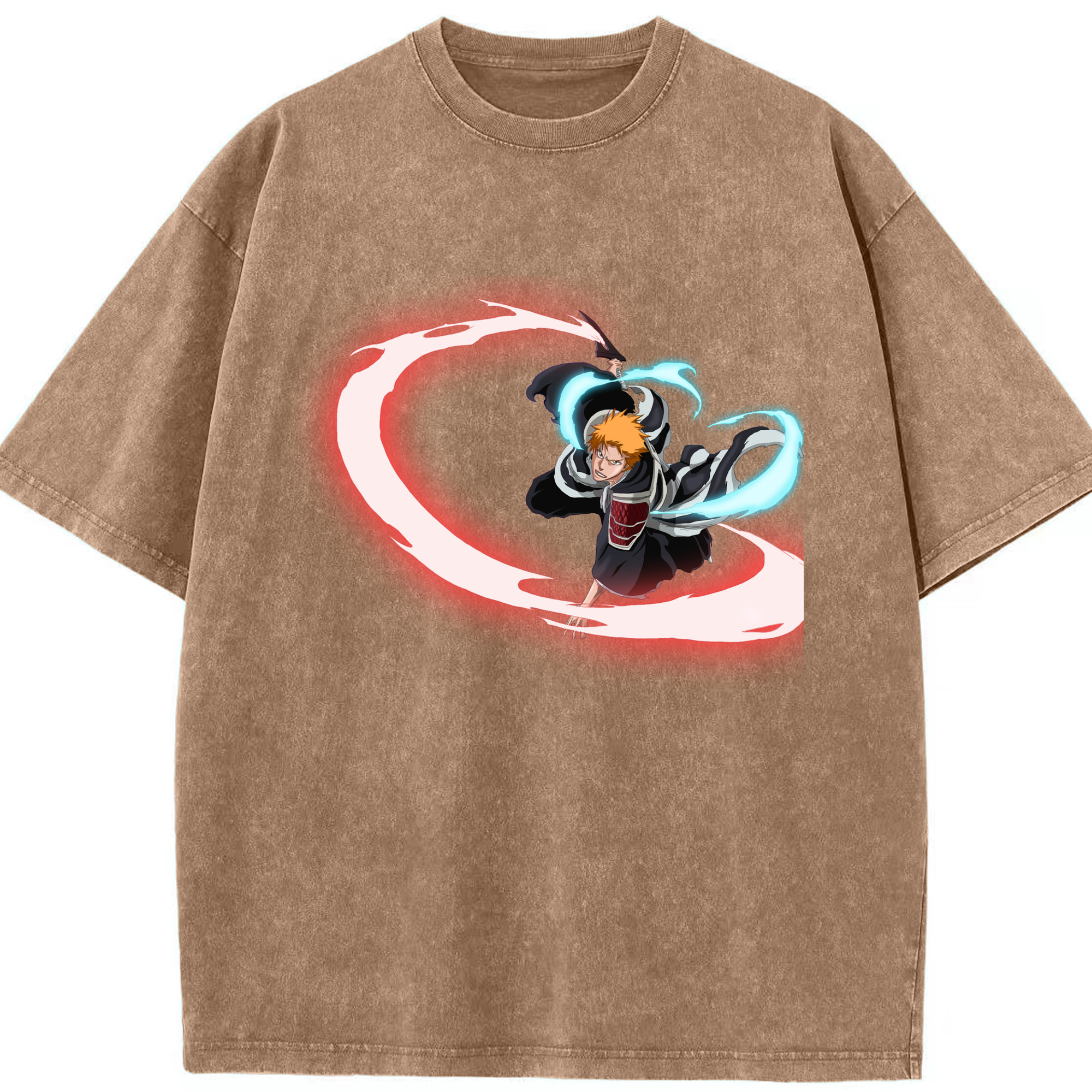 （画像用） ブリーチ 黒崎一護（くろさき いちご）BLEACH Kurosaki Ichigo 綿100% ヴィンテージ風 半袖Tシャツ（フロントプリント）