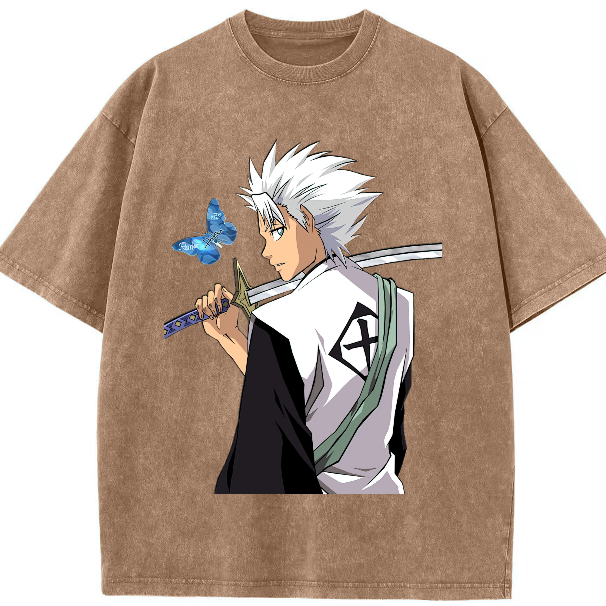 （画像用） ブリーチ 日番谷冬獅郎（ひつがや とうしろう） BLEACH Hitsugaya Toushirou 綿100% ヴィンテージ風 半袖Tシャツ（フロントプリント）