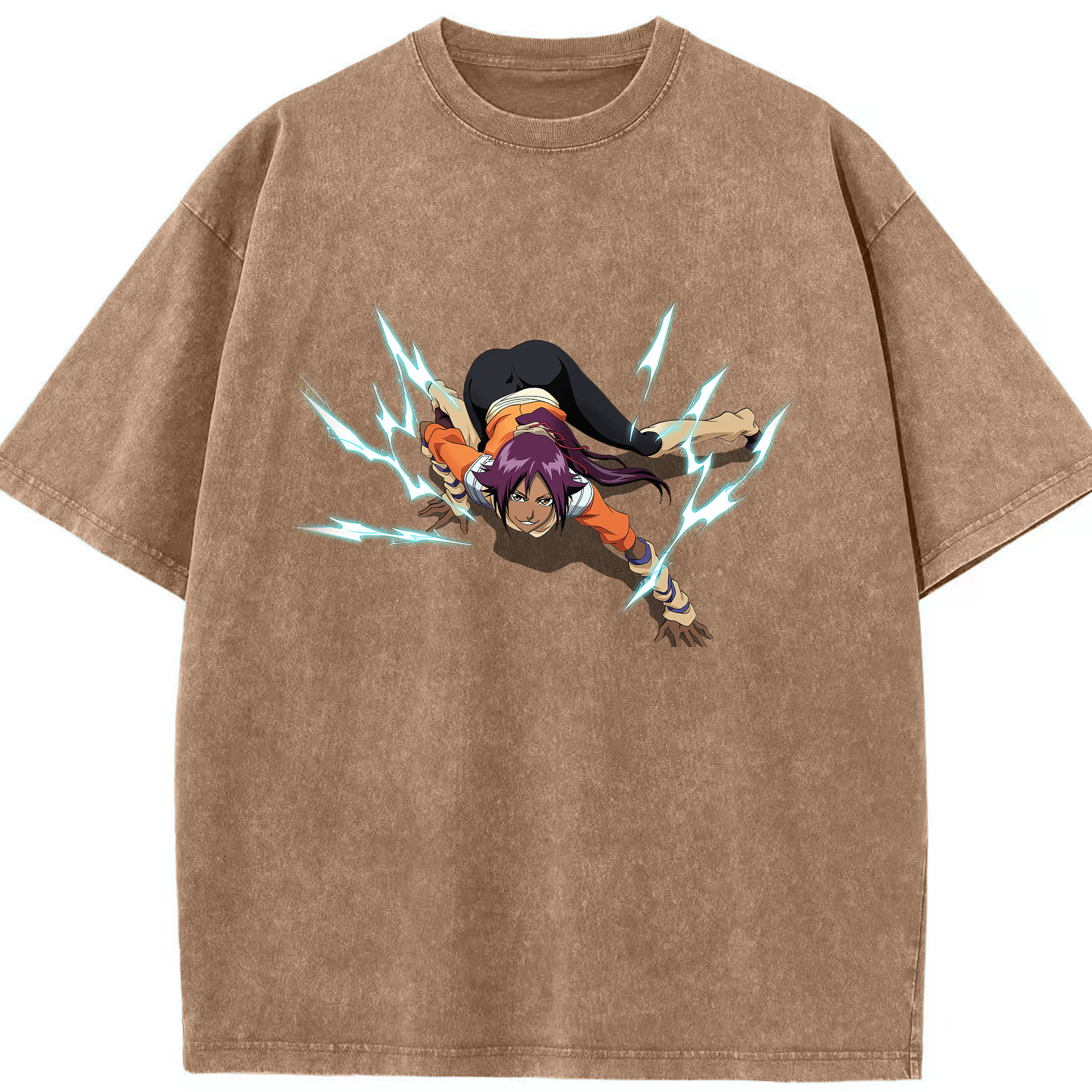 （画像用） ブリーチ 四楓院 夜一（しほういん よるいち） BLEACH Shihouin Yoruichi 綿100% ヴィンテージ風 半袖Tシャツ（フロントプリント）