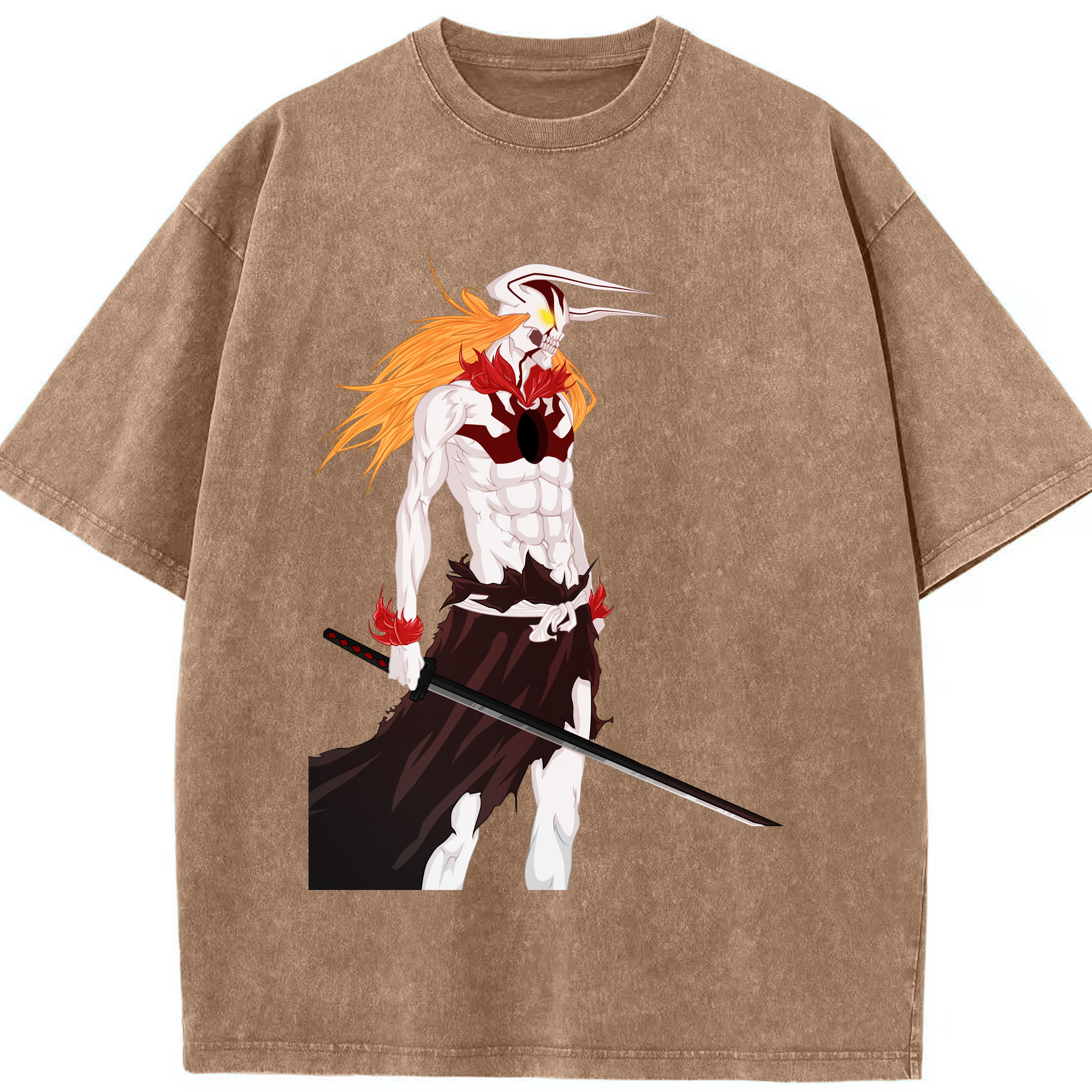 （画像用） ブリーチ 黒崎一護（くろさき いちご）BLEACH Kurosaki Ichigo 綿100% ヴィンテージ風 半袖Tシャツ（フロントプリント）