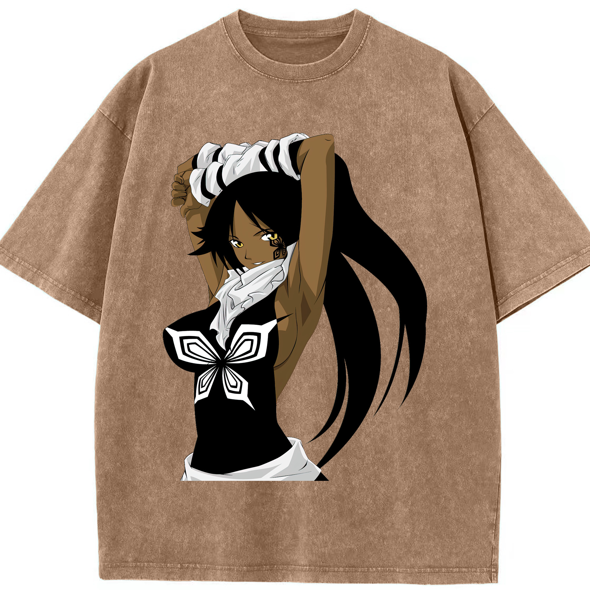 （画像用） ブリーチ 四楓院 夜一（しほういん よるいち） BLEACH Shihouin Yoruichi 綿100% ヴィンテージ風 半袖Tシャツ（フロントプリント）