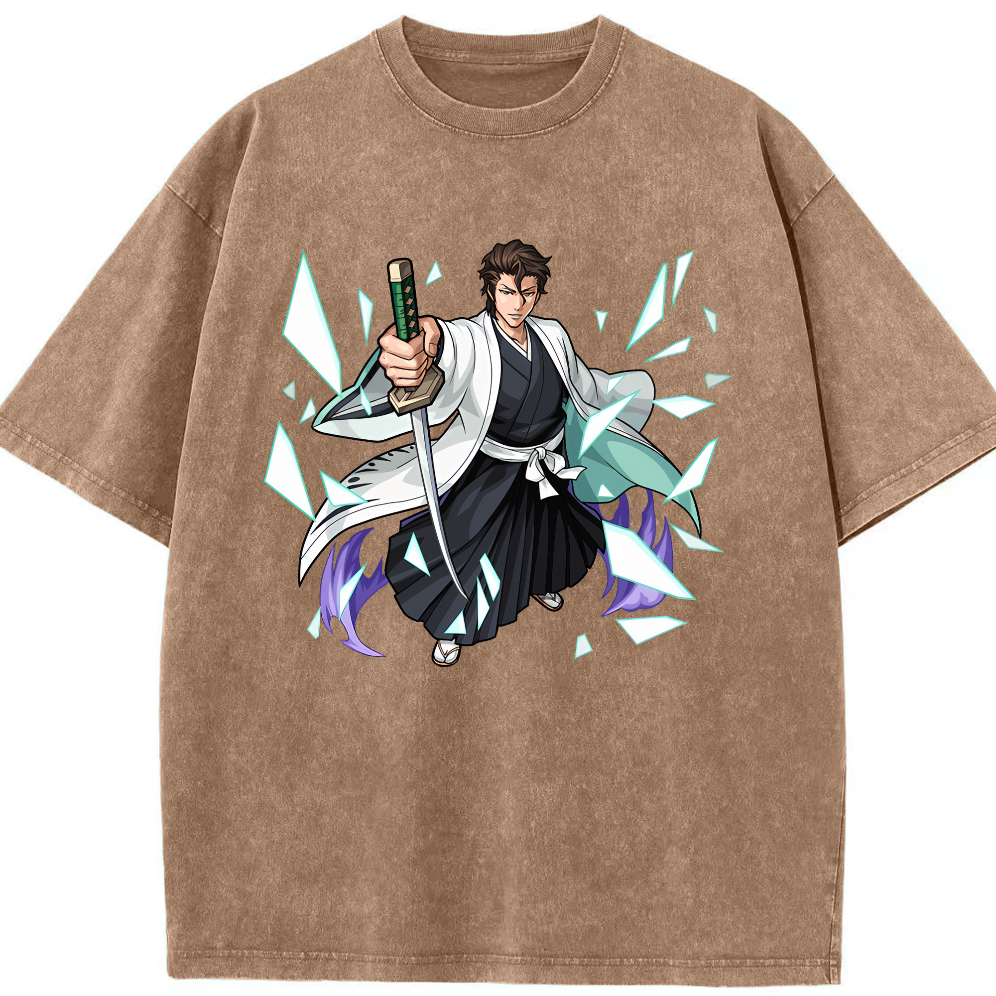 （画像用） ブリーチ 藍染 惣右介（あいぜん そうすけ） BLEACH Aizen Sousuke 綿100% ヴィンテージ風 半袖Tシャツ（フロントプリント）