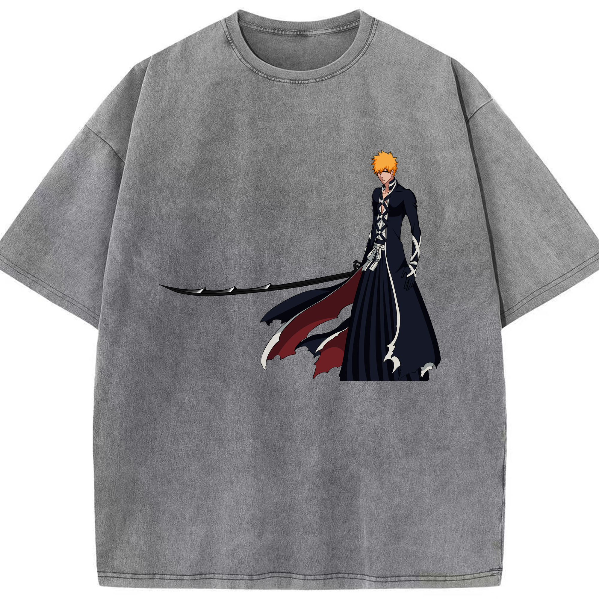 （画像用） ブリーチ 黒崎一護（くろさき いちご）BLEACH Kurosaki Ichigo 綿100% ヴィンテージ風 半袖Tシャツ（フロントプリント）