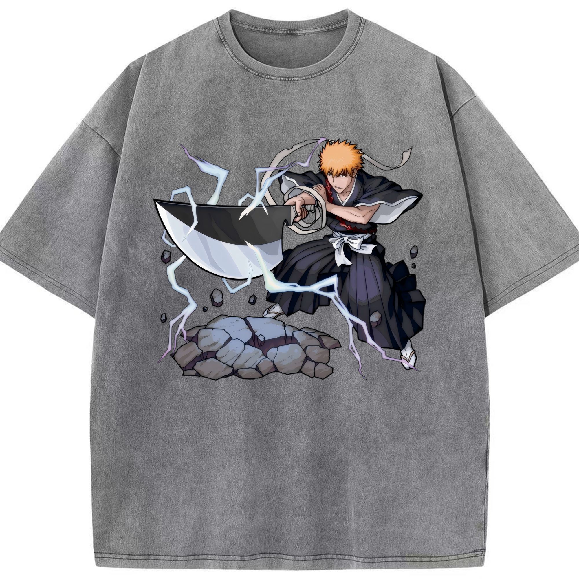 （画像用） ブリーチ 黒崎一護（くろさき いちご）BLEACH Kurosaki Ichigo 綿100% ヴィンテージ風 半袖Tシャツ（フロントプリント）